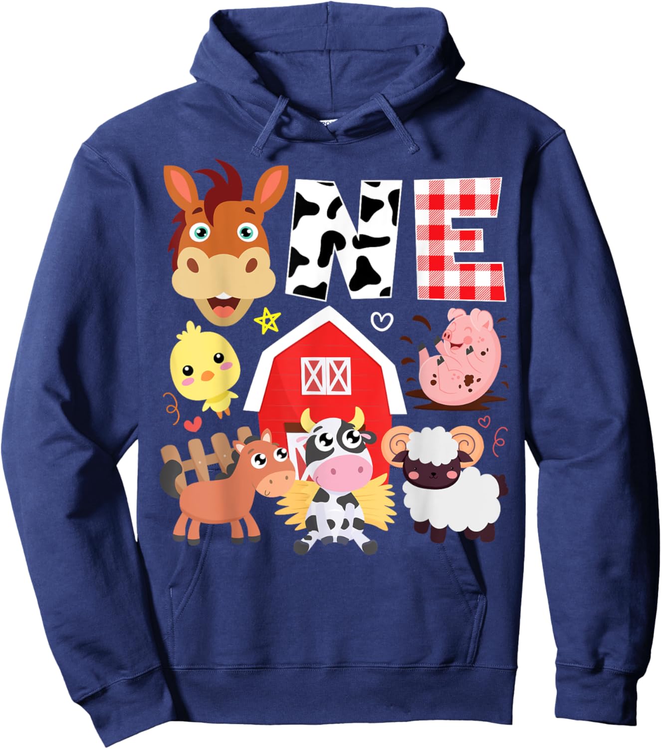 1st Birthday One Year Old Farm Theme Animals Birthday Party Hoodie - Hoodie | Navy