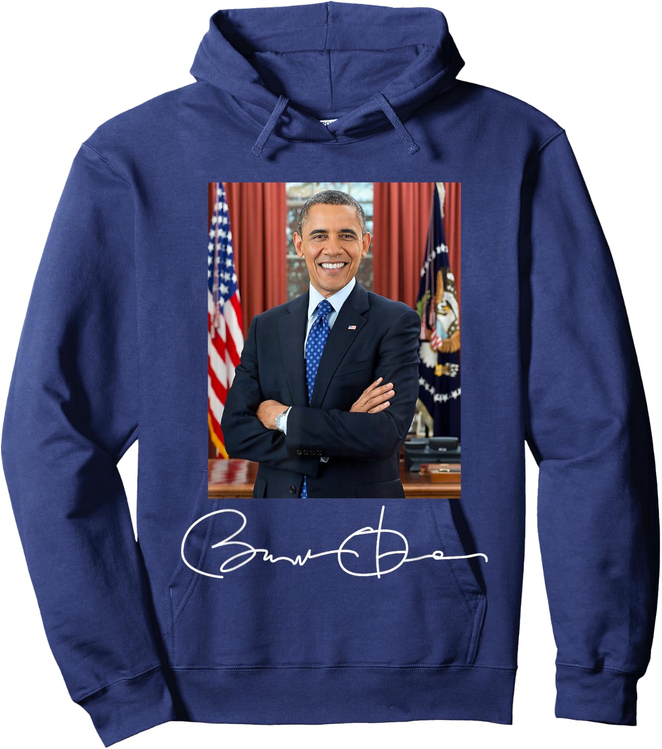 Barack Obama Signature and Portrait Hoodie - Hoodie | Navy