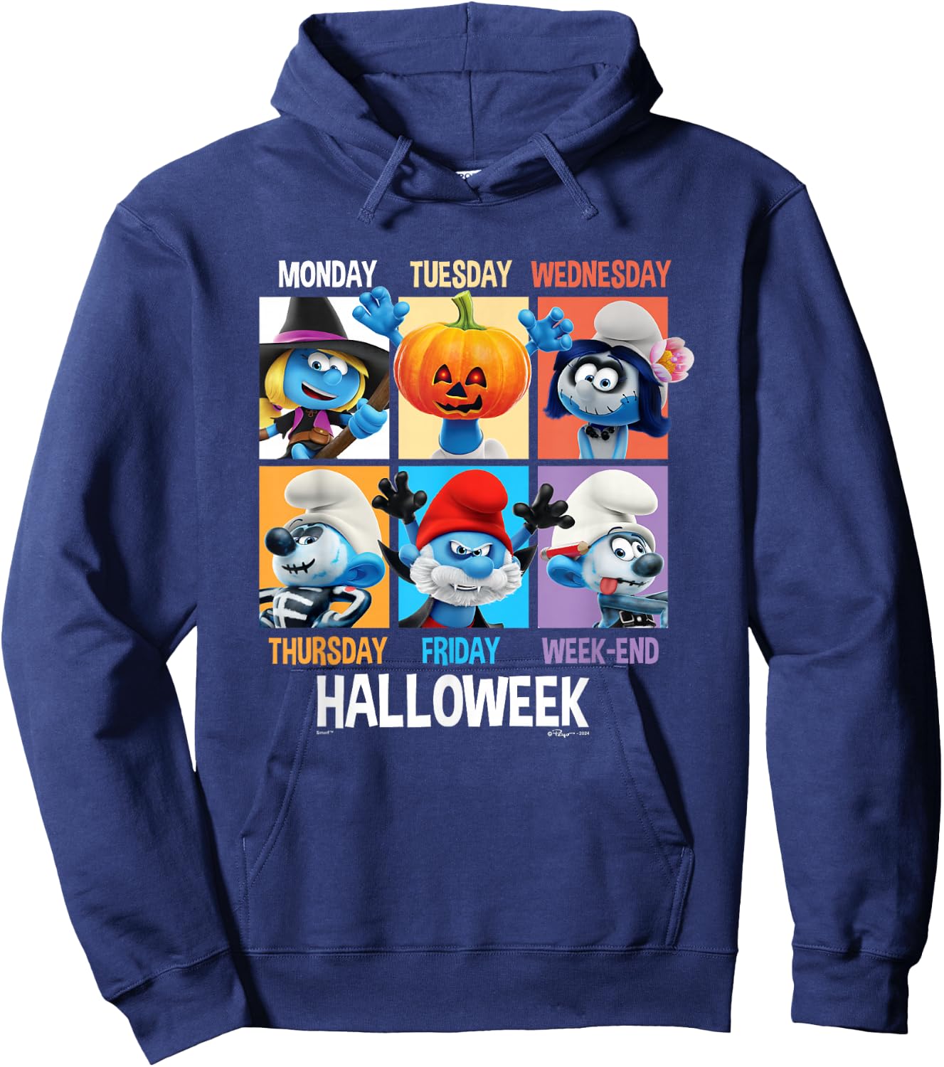 The Smurfs Halloween Hallowek Group Shot Big Chest Panels Hoodie - Hoodie | Navy