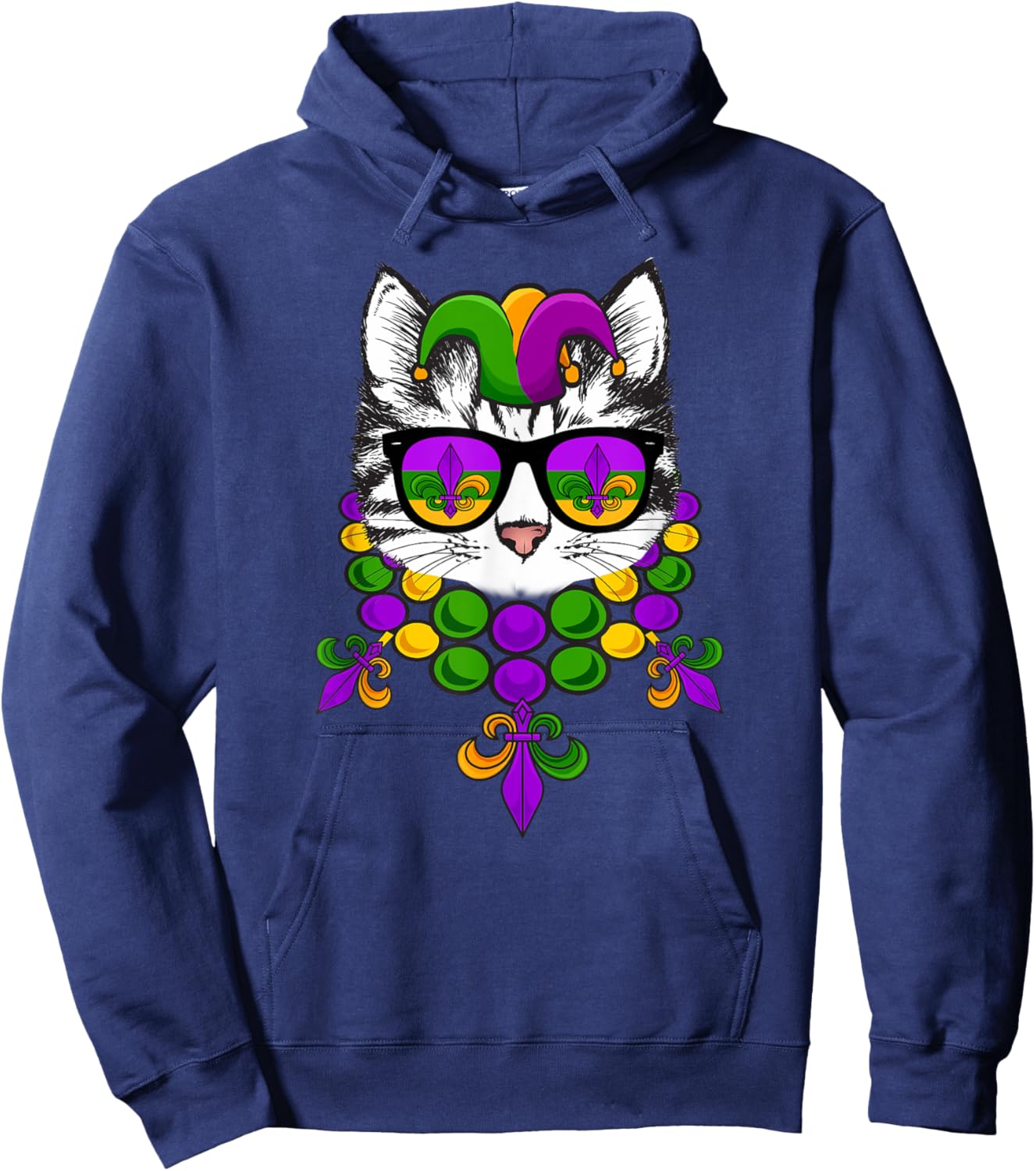 Mardi Gras Cat Meow Kitten New Orleans Men & Women Gift Hoodie - Hoodie | Navy