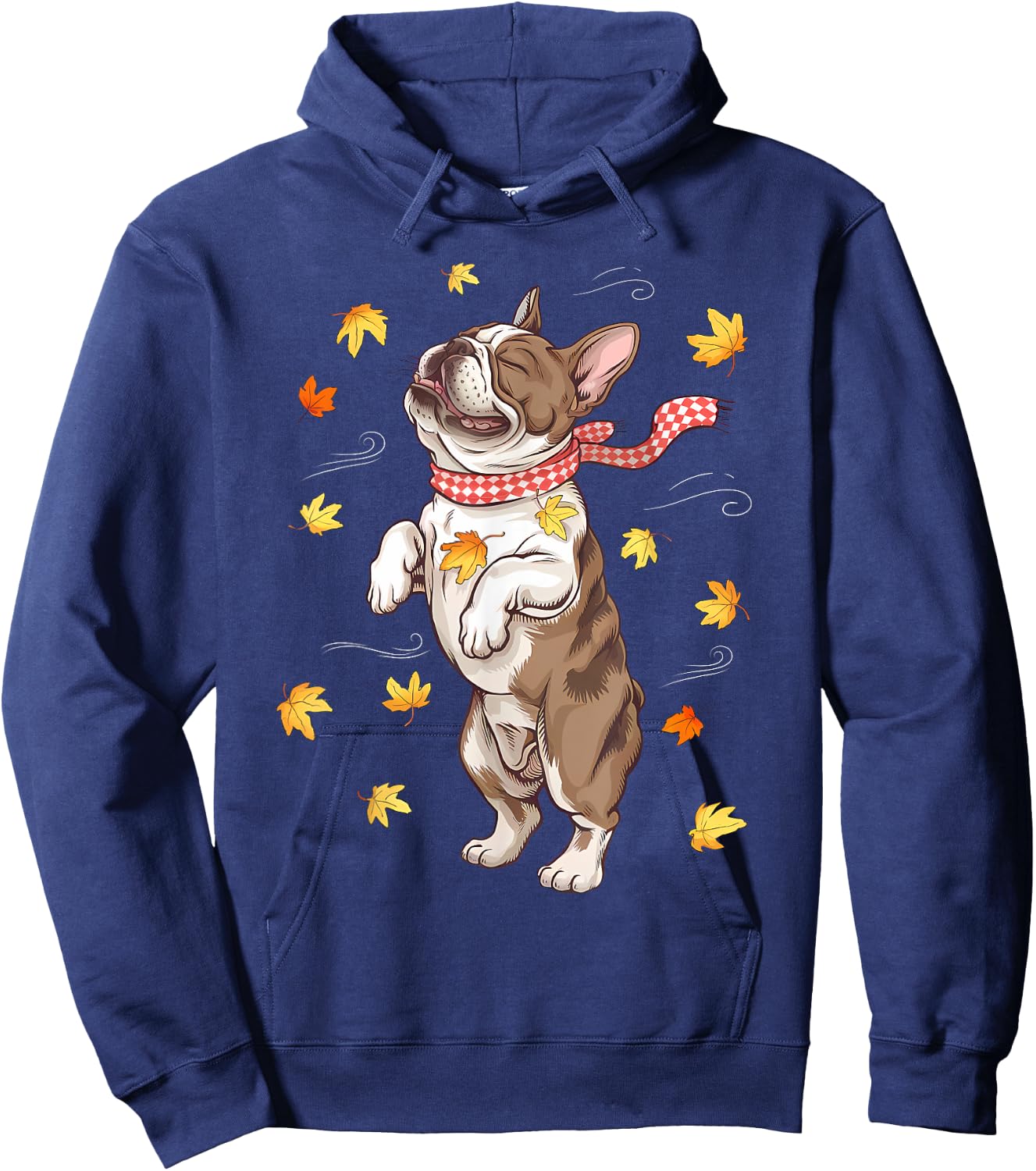 Cute Dog Autumn Fall Breeze Leaves French Bulldog Hoodie - Hoodie | Navy
