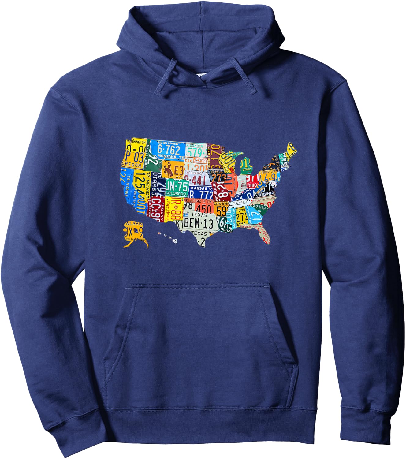 Kids License Plate American Flag US Map Art American Map Hoodie - Hoodie | Navy