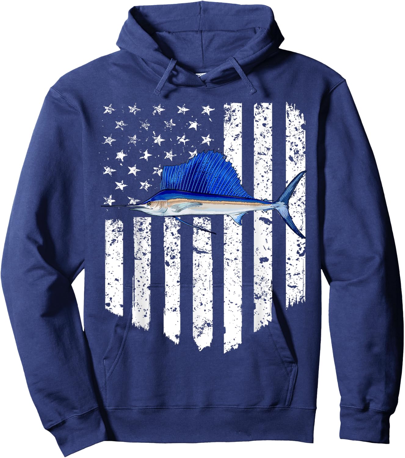 Black White American Flag Sailfish 4th Of July Fish Women Men Hoodie - Hoodie | Navy