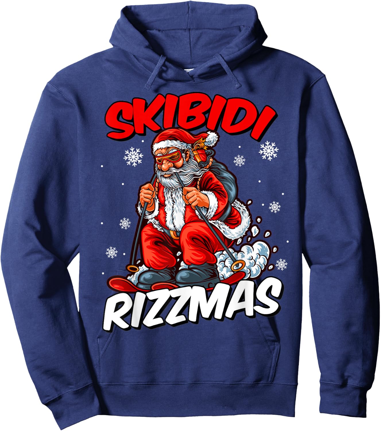 Retro Skibidi Rizzmas Funny Santa Clause Skiing_Xmas Hoodie - Hoodie | Navy