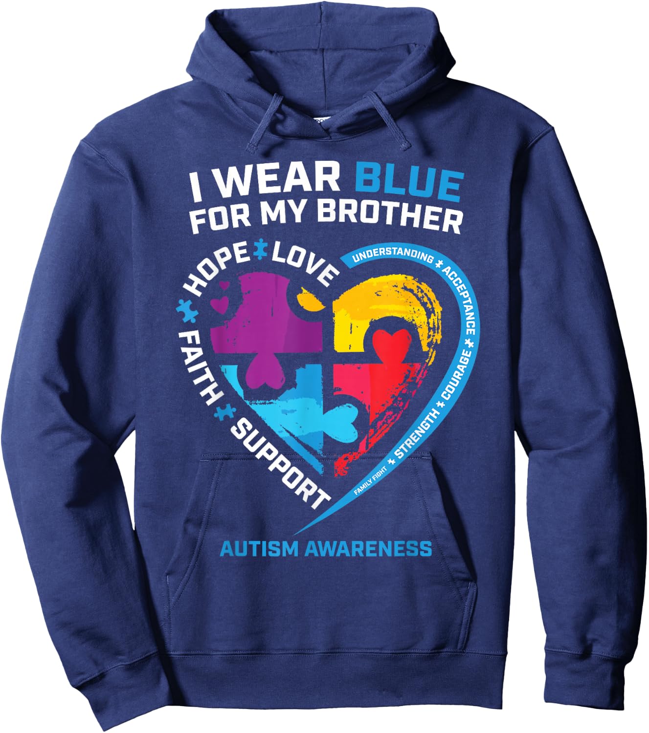 I Wear Blue For My Brother Kids Autism Awareness Sister Boys Hoodie - Hoodie | Navy