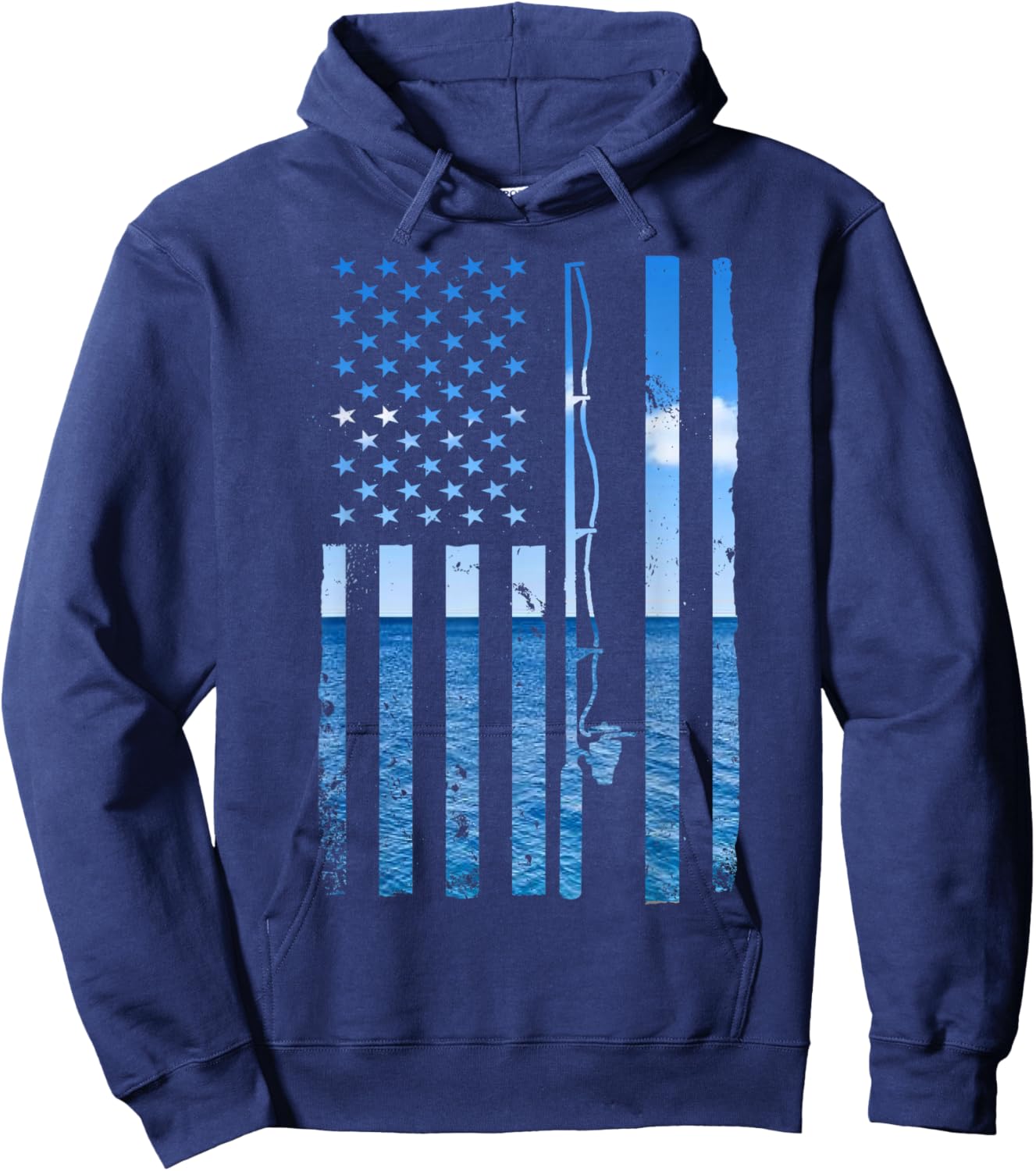 American Flag Fish Fisher Fisherman Funny Bass Fishing USA Hoodie - Hoodie | Navy