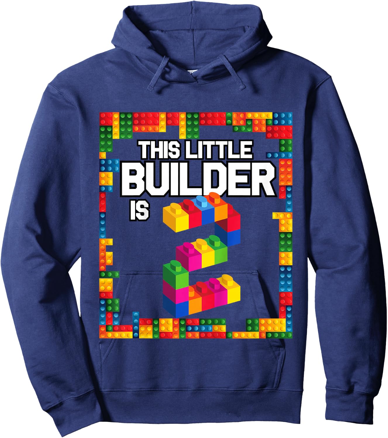 2 Year Old Building Blocks Birthday T Shirt Brick 2nd Gift Hoodie - Hoodie | Navy