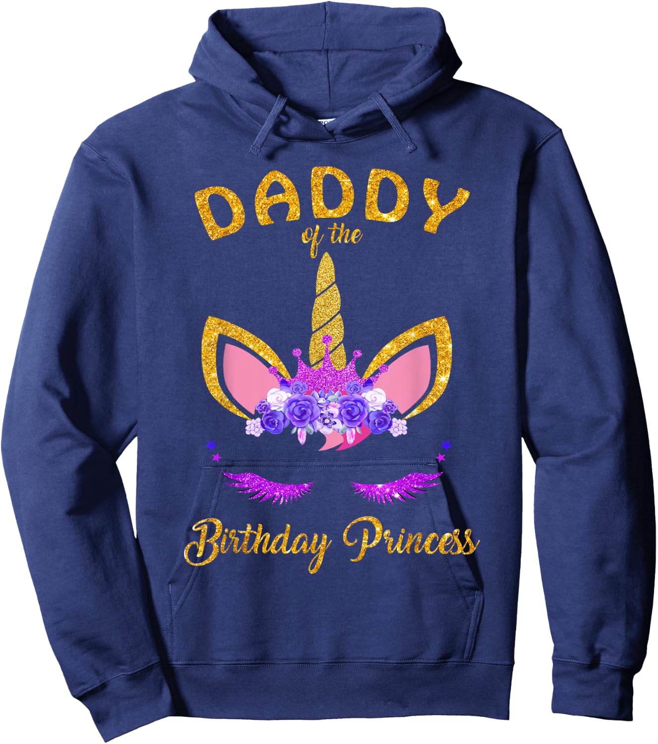 Daddy of the Birthday Princess Unicorn Girl T Shirt Outfit Hoodie - Hoodie | Navy