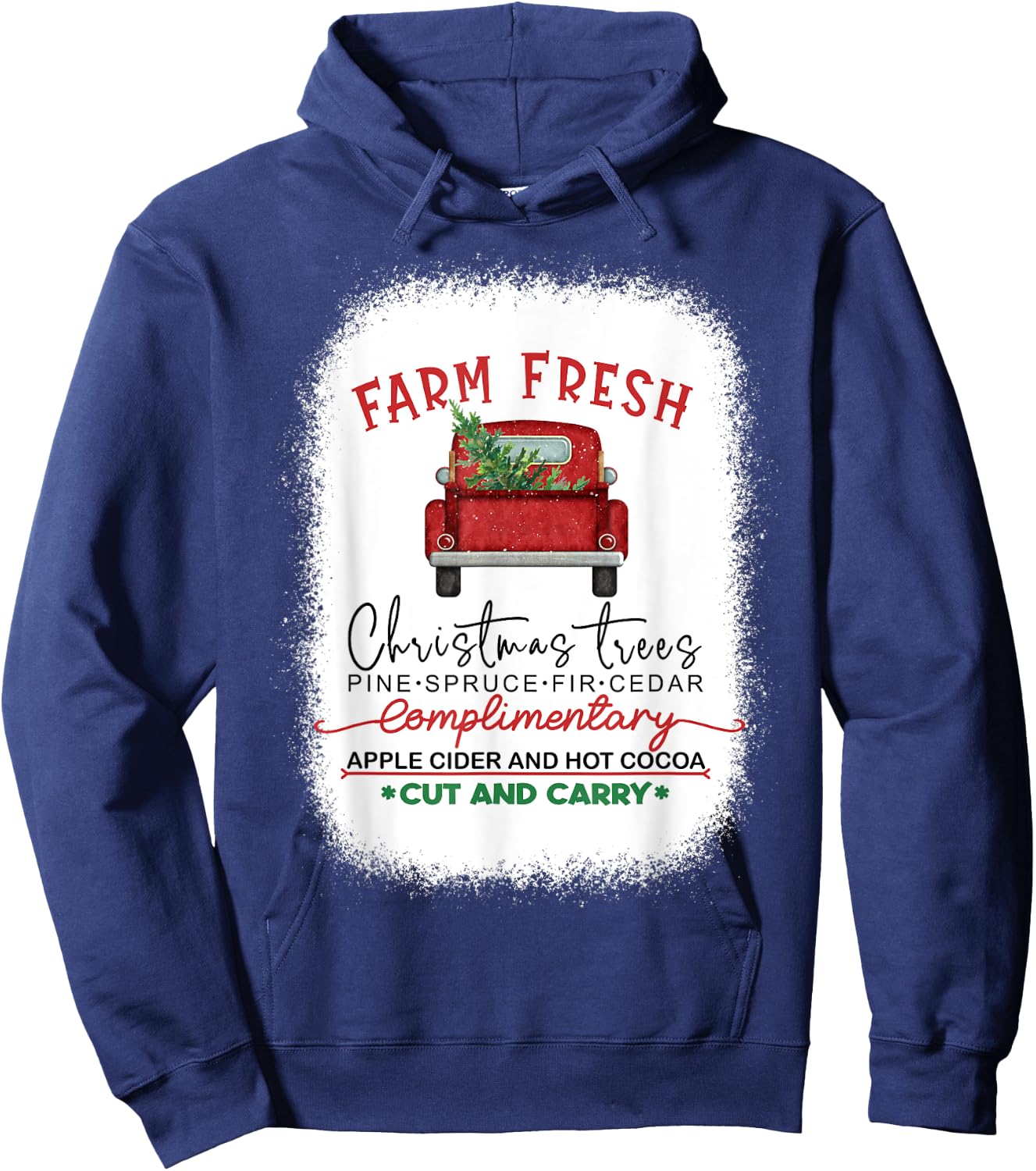Farm Fresh Red Truck Christmas Tree Bleached Hoodie - Hoodie | Navy