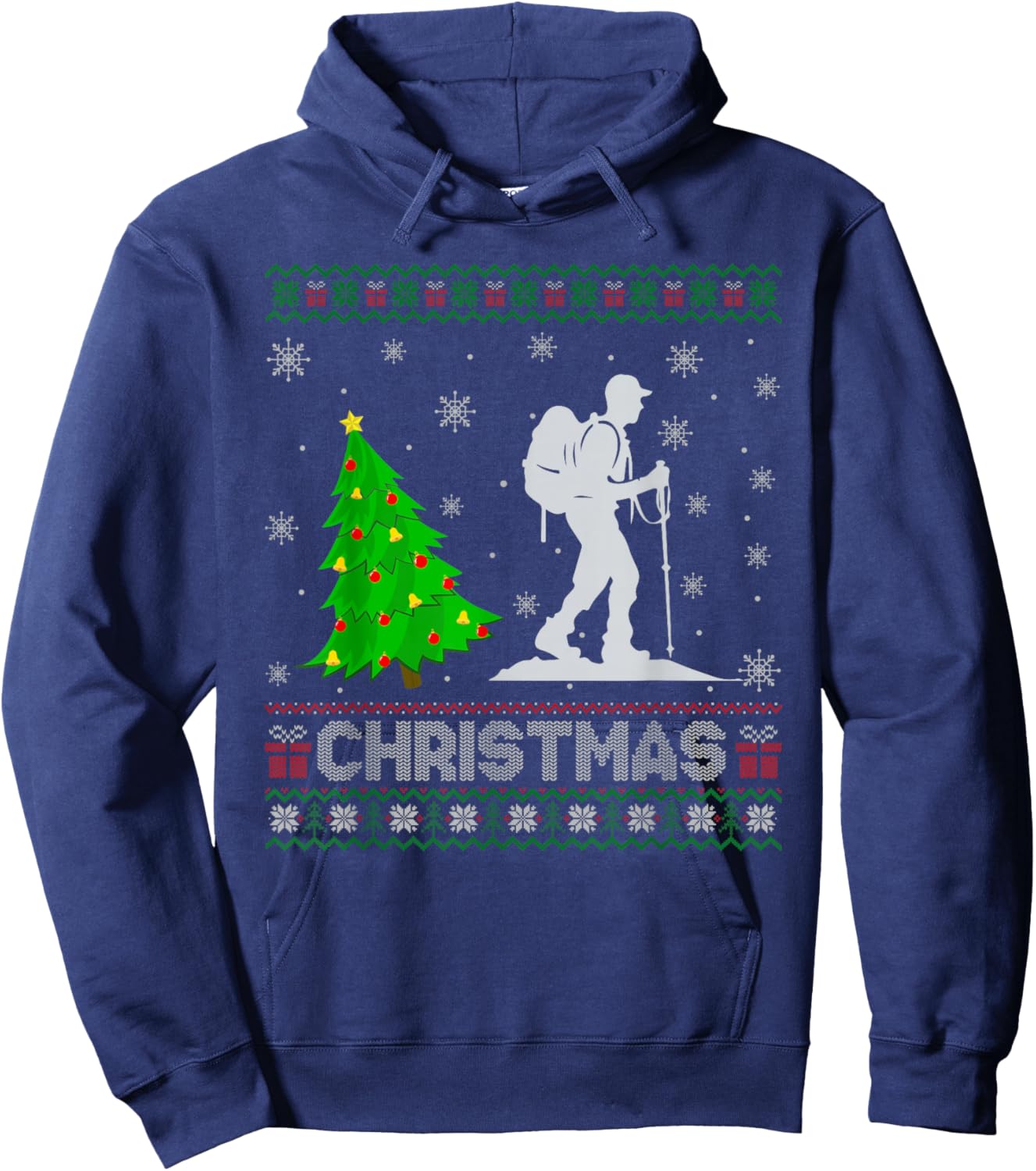 Hiking Xmas Tree Lighting Ugly Christmas Sweater Hoodie - Hoodie | Navy