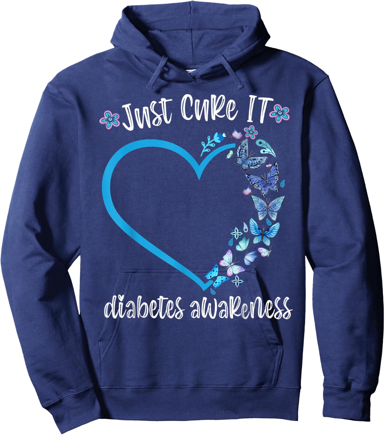Blue Butterfly Just Cure It November diabetes awareness Gift Hoodie - Hoodie | Navy
