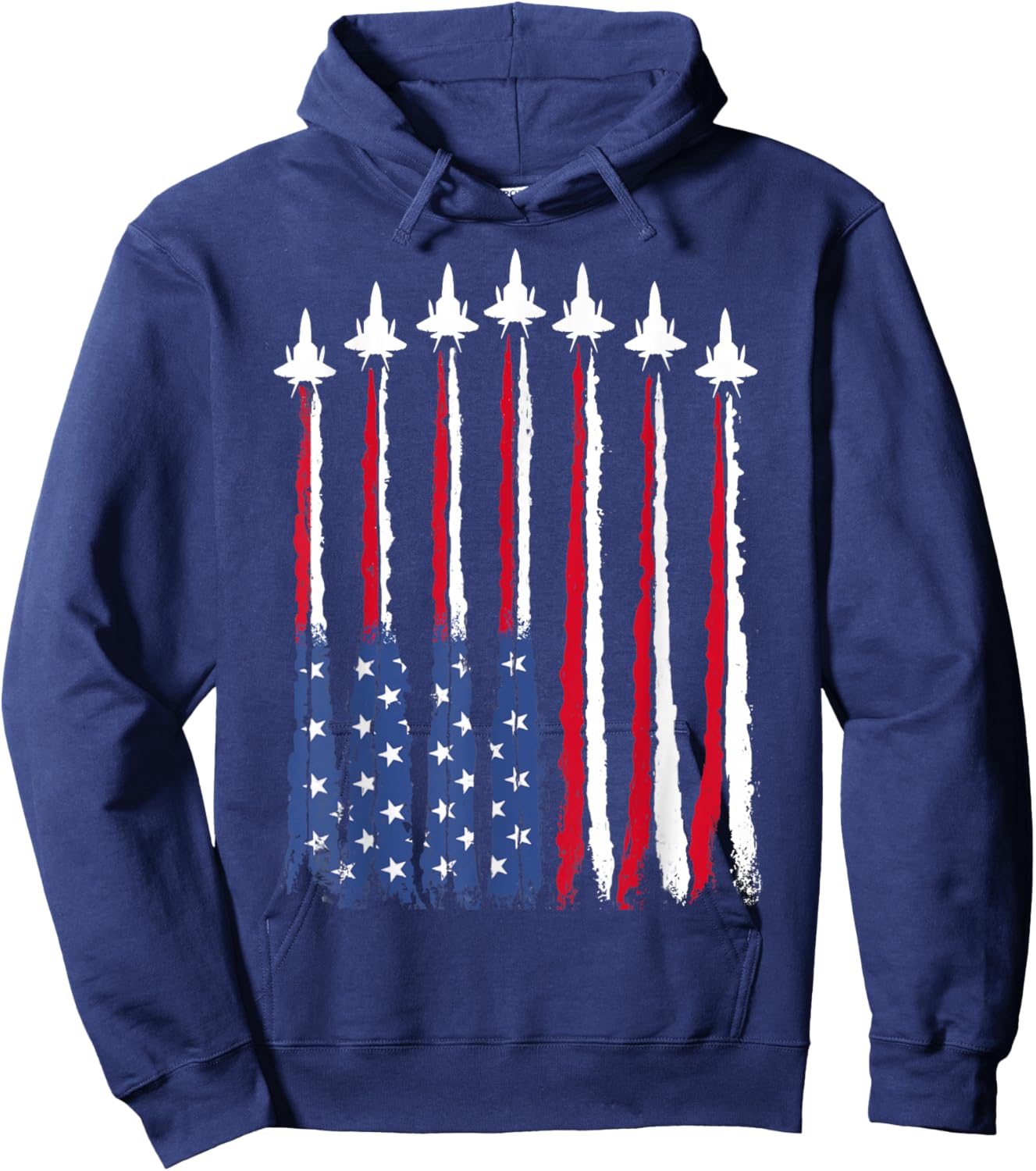 Patriotic Red White Blue USA Flag Fighter Jets 4th of July Hoodie - Hoodie | Navy