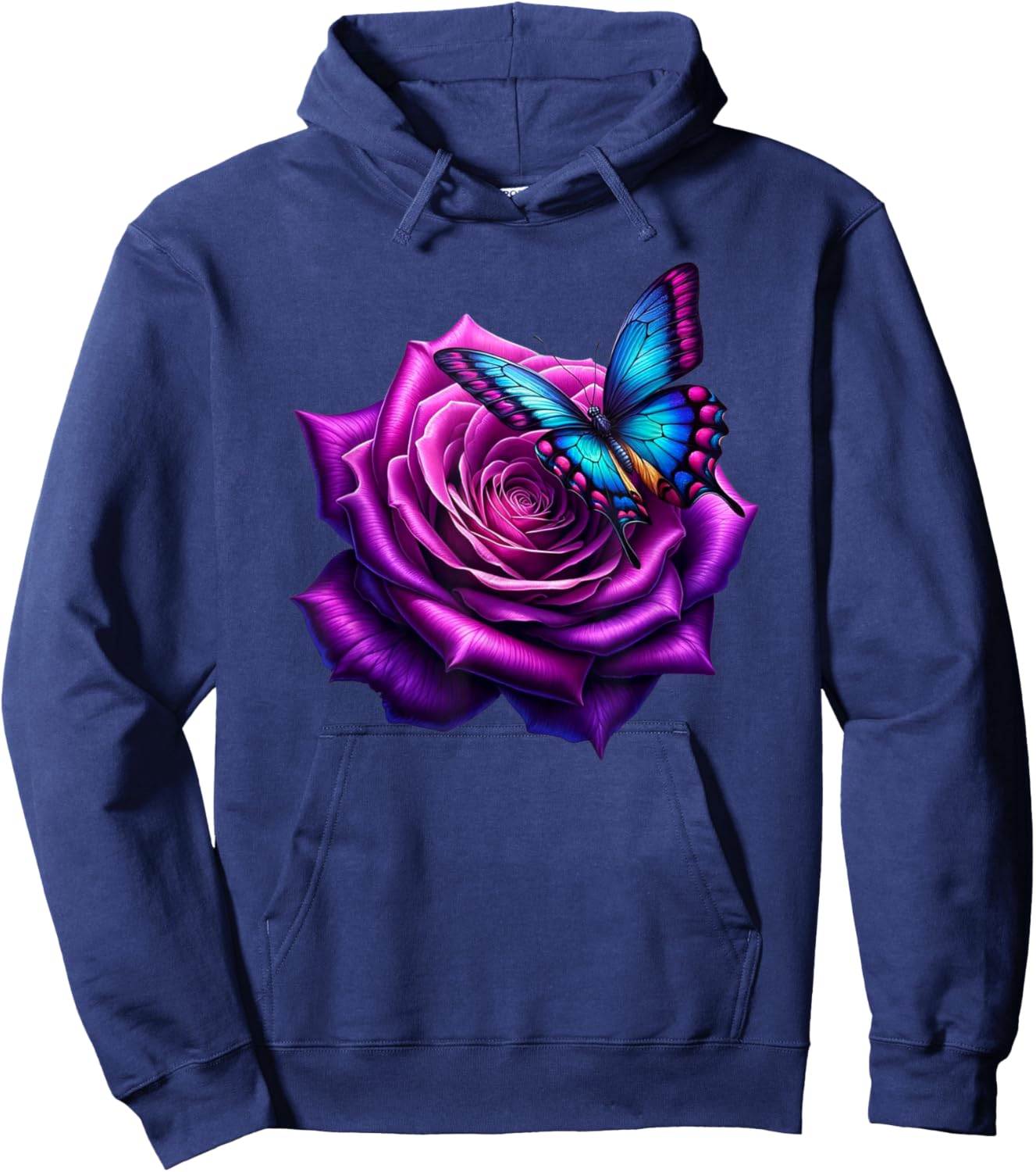 Butterfly On A Purple Colored Rose Flower Butterfly Lover Hoodie - Hoodie | Navy