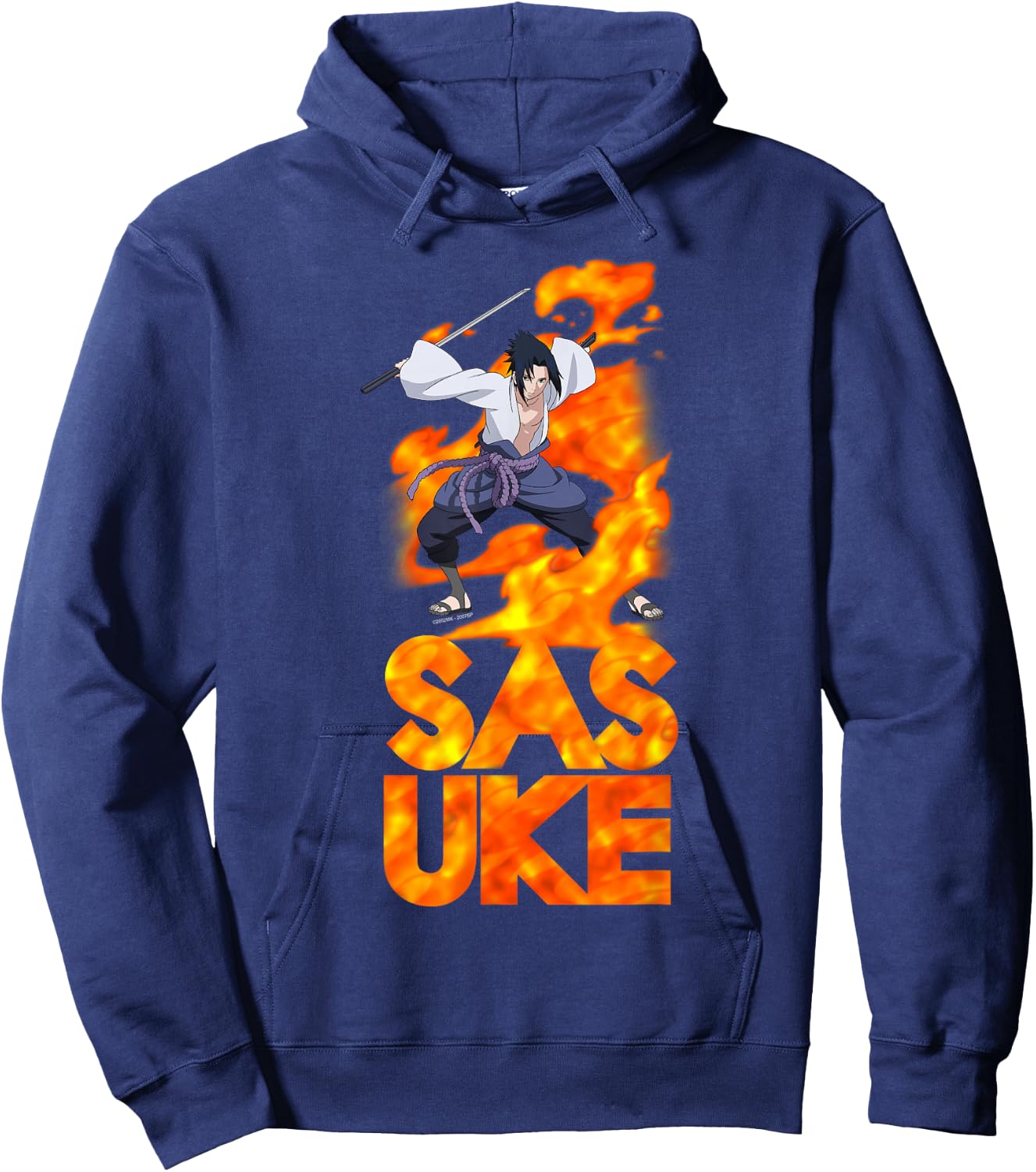 Naruto Shippuden Sasuke Stacked Flame Type Anime Hoodie - Hoodie | Navy