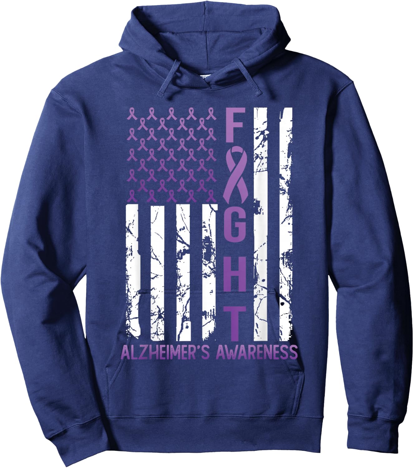 Alzheimer's Awareness Month Day USA Flag Ribbon Purple Hoodie - Hoodie | Navy