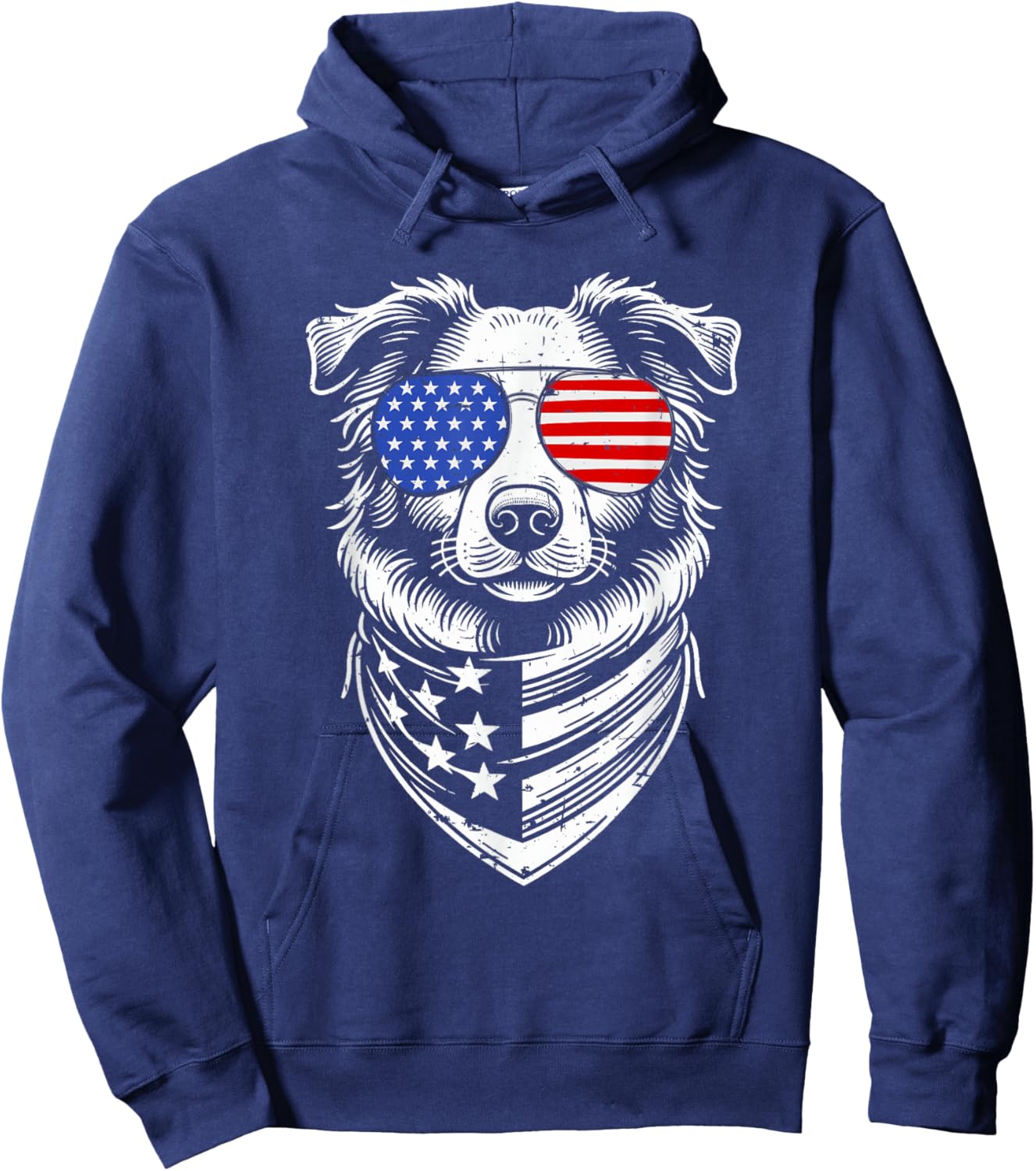 Australian Shepherd Patriotic 4th of July American US Flag Hoodie - Hoodie | Navy