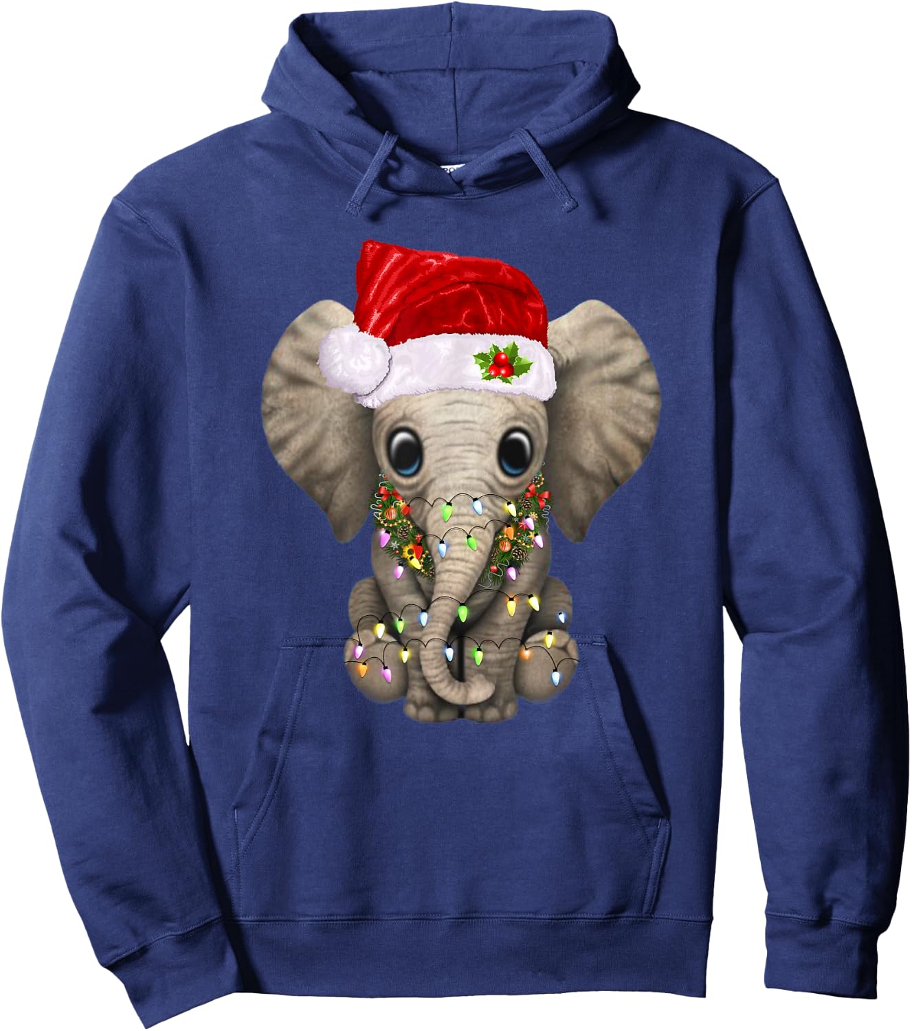 Cute Elephant Christmas Light Funny Elephant Lover Xmas Gift Hoodie - Hoodie | Navy