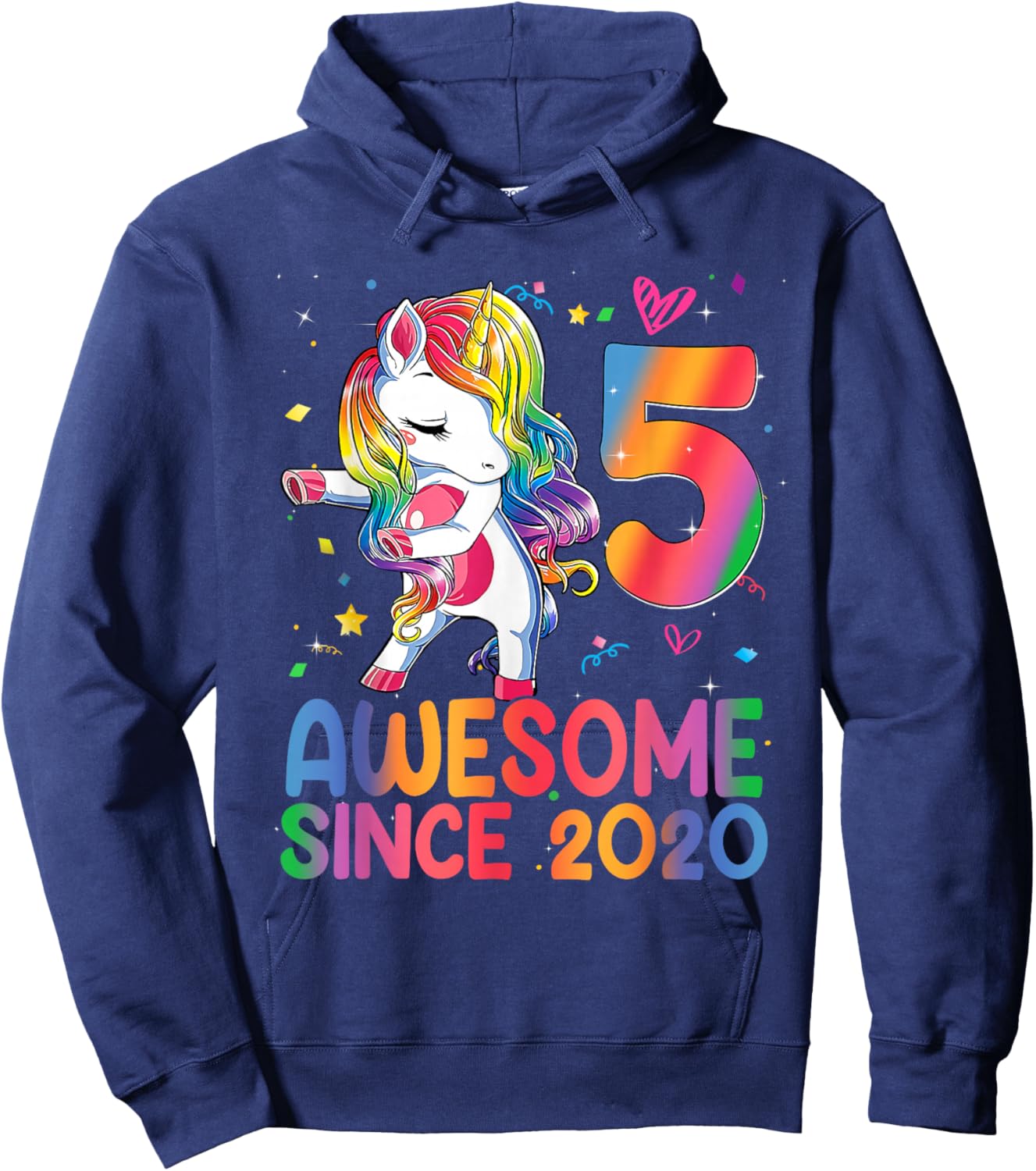 Awesome Since 2020 Unicorn 5th Birthday Gifts Girls Teens Hoodie - Hoodie | Navy