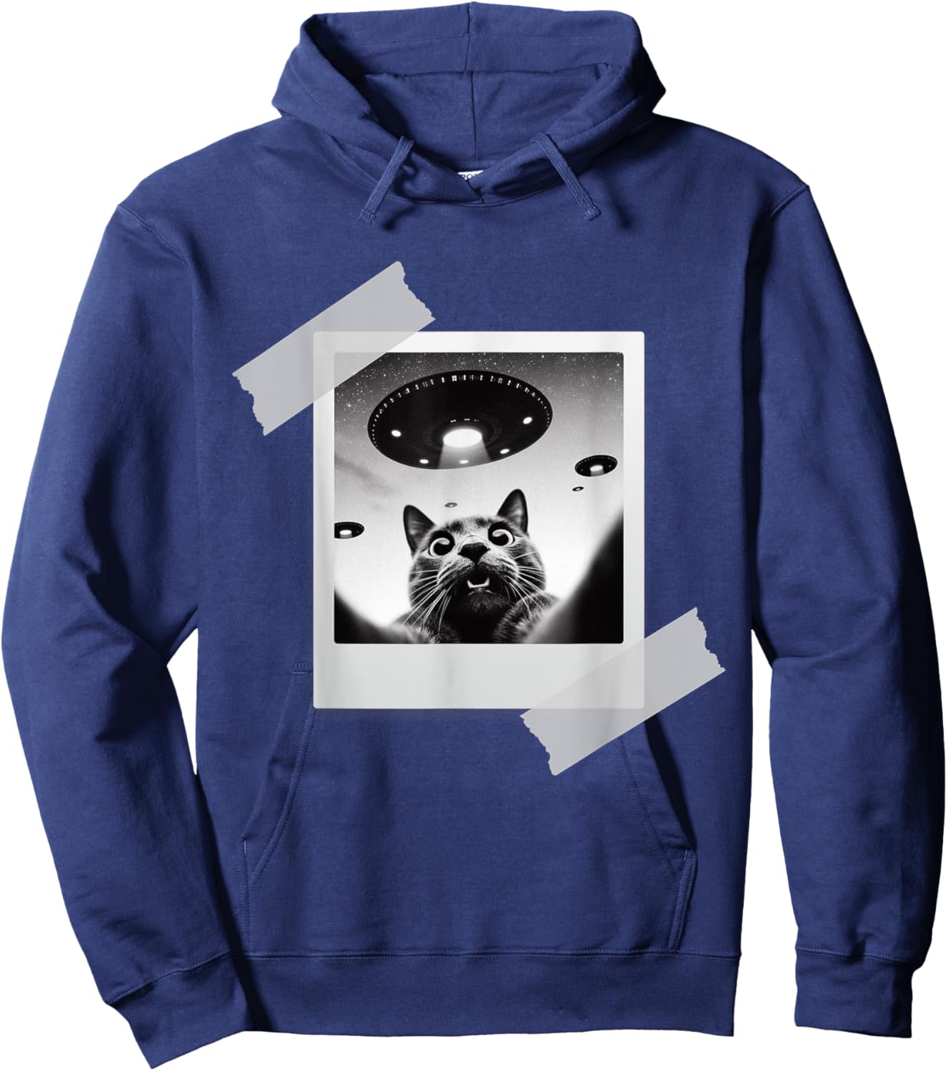 Cat Selfie With Alien UFO Funny Cat Gifts Women Kids Hoodie - Hoodie | Navy