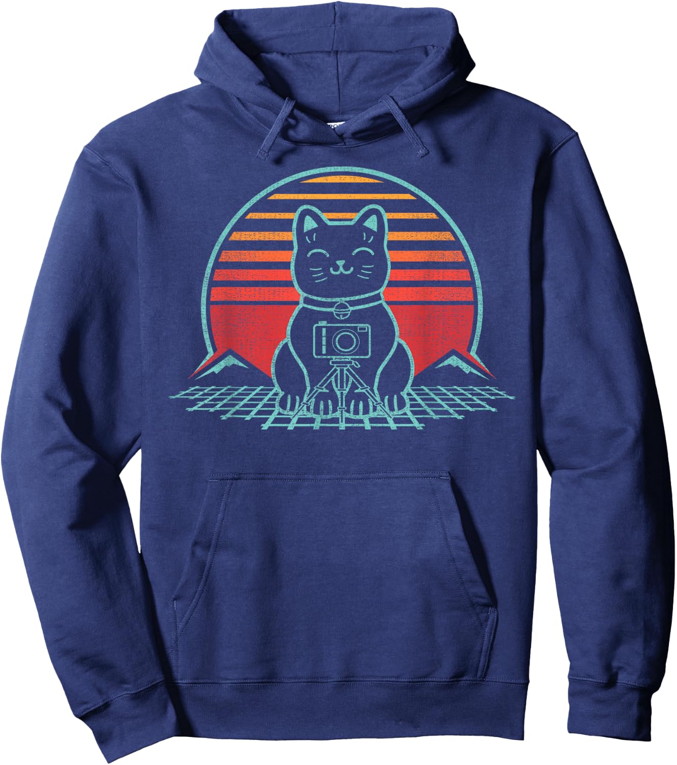 Cat Photographer Camera Photography Retro Vintage 80s Style Hoodie - Hoodie | Navy