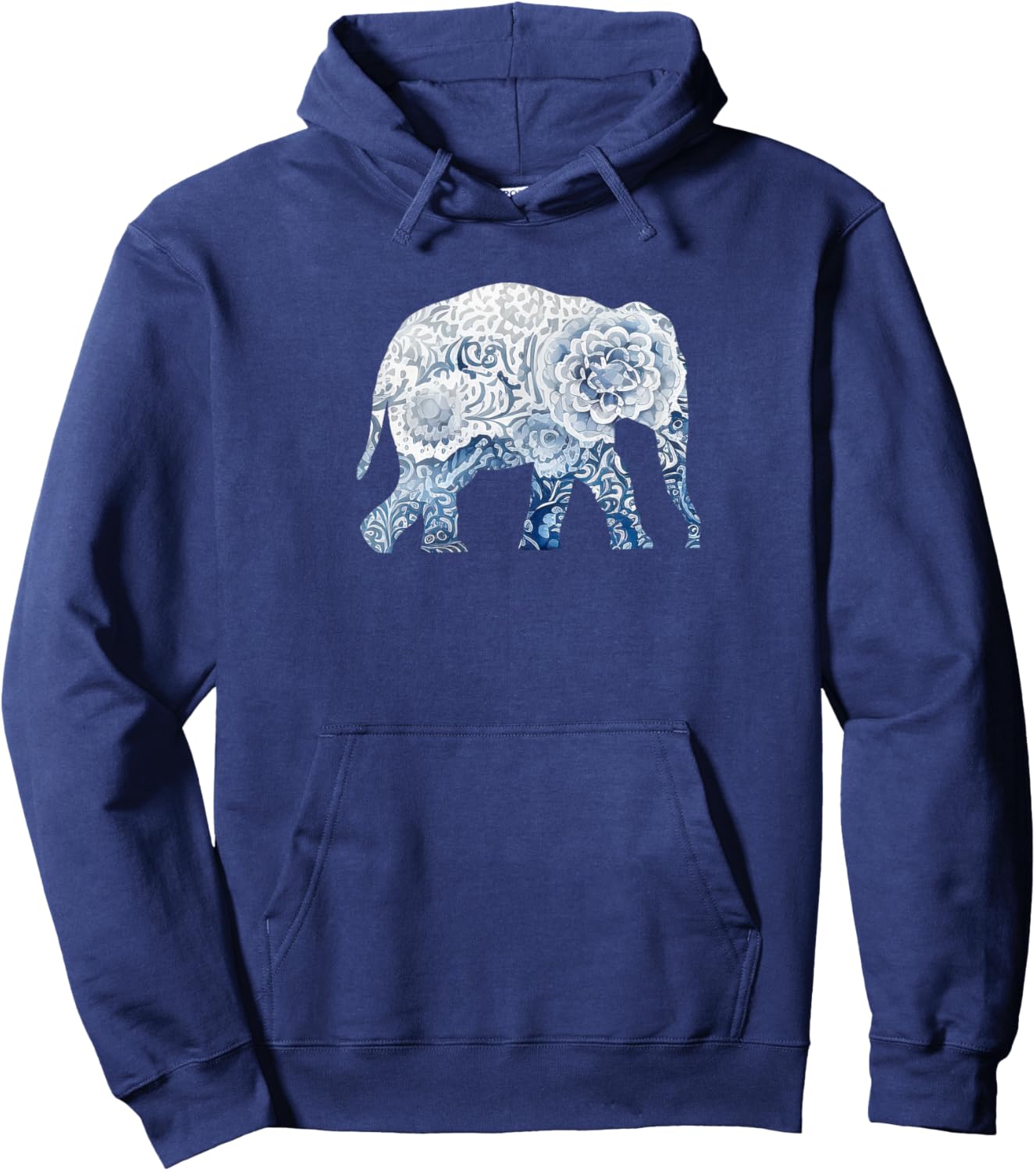 Elephant in the Style of Delft Blue, Blue and White Elephant Hoodie - Hoodie | Navy