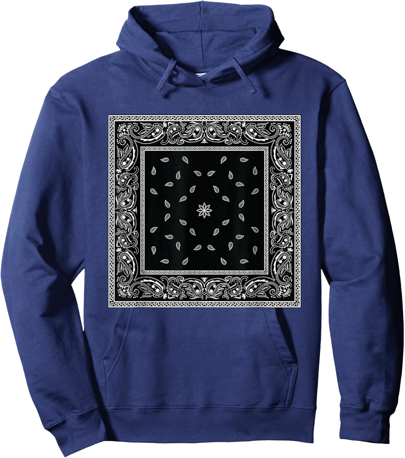 Men's Black White Bandana Print Black Paisley Pattern Hoodie - Hoodie | Navy