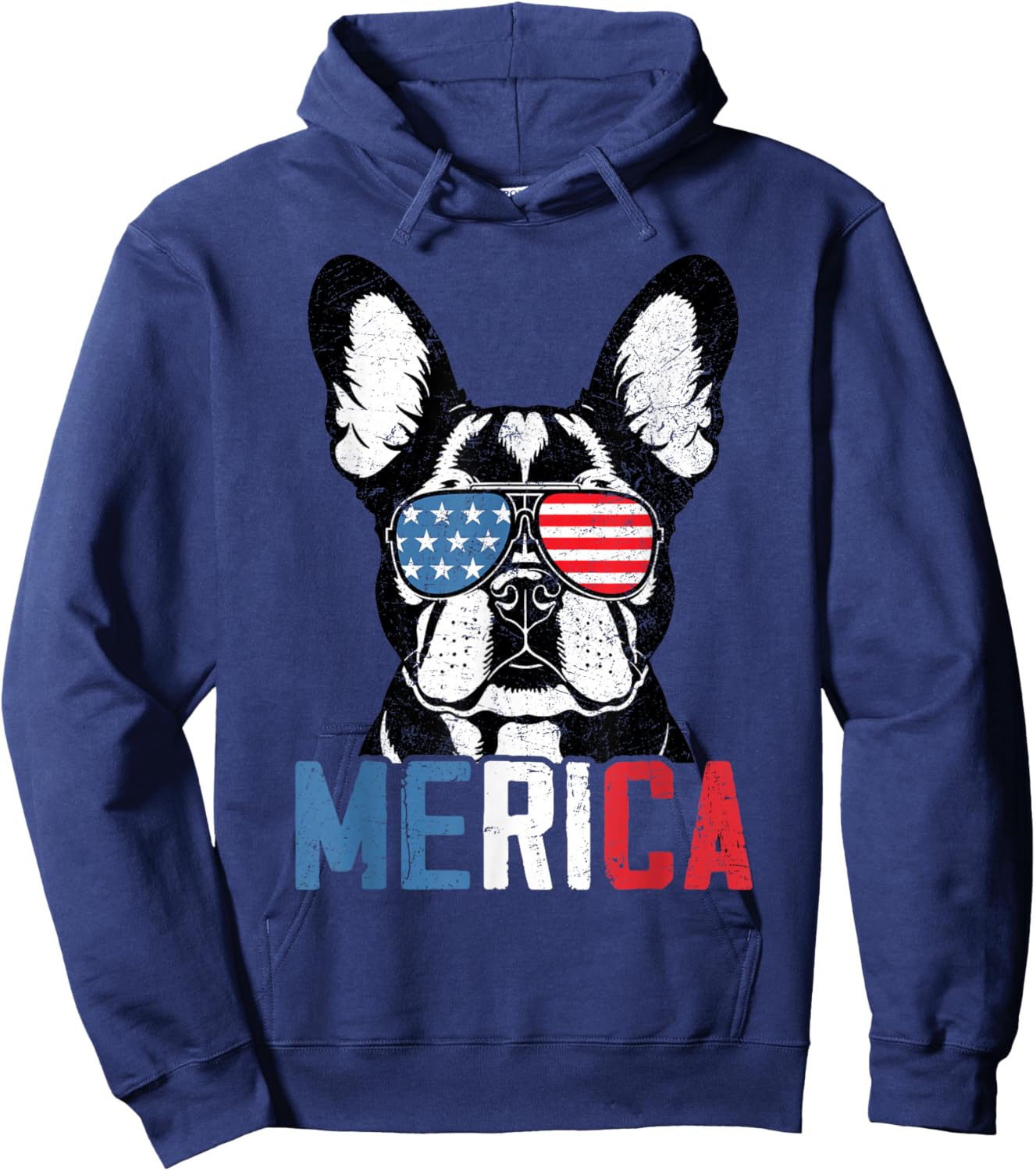 Patriotic French Bulldog Dog Merica 4th Of July Funny Hoodie - Hoodie | Navy