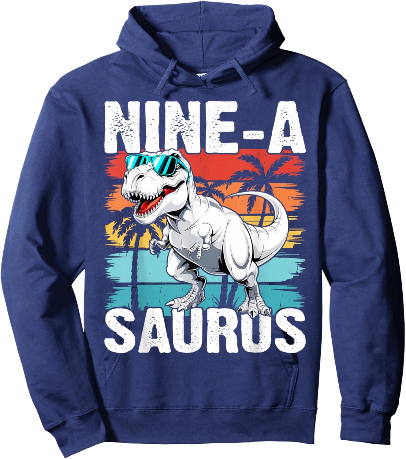 Kids 9 Year Old Dinosaur Birthday 9th T Rex Dino Nine Saurus Hoodie - Hoodie | Navy