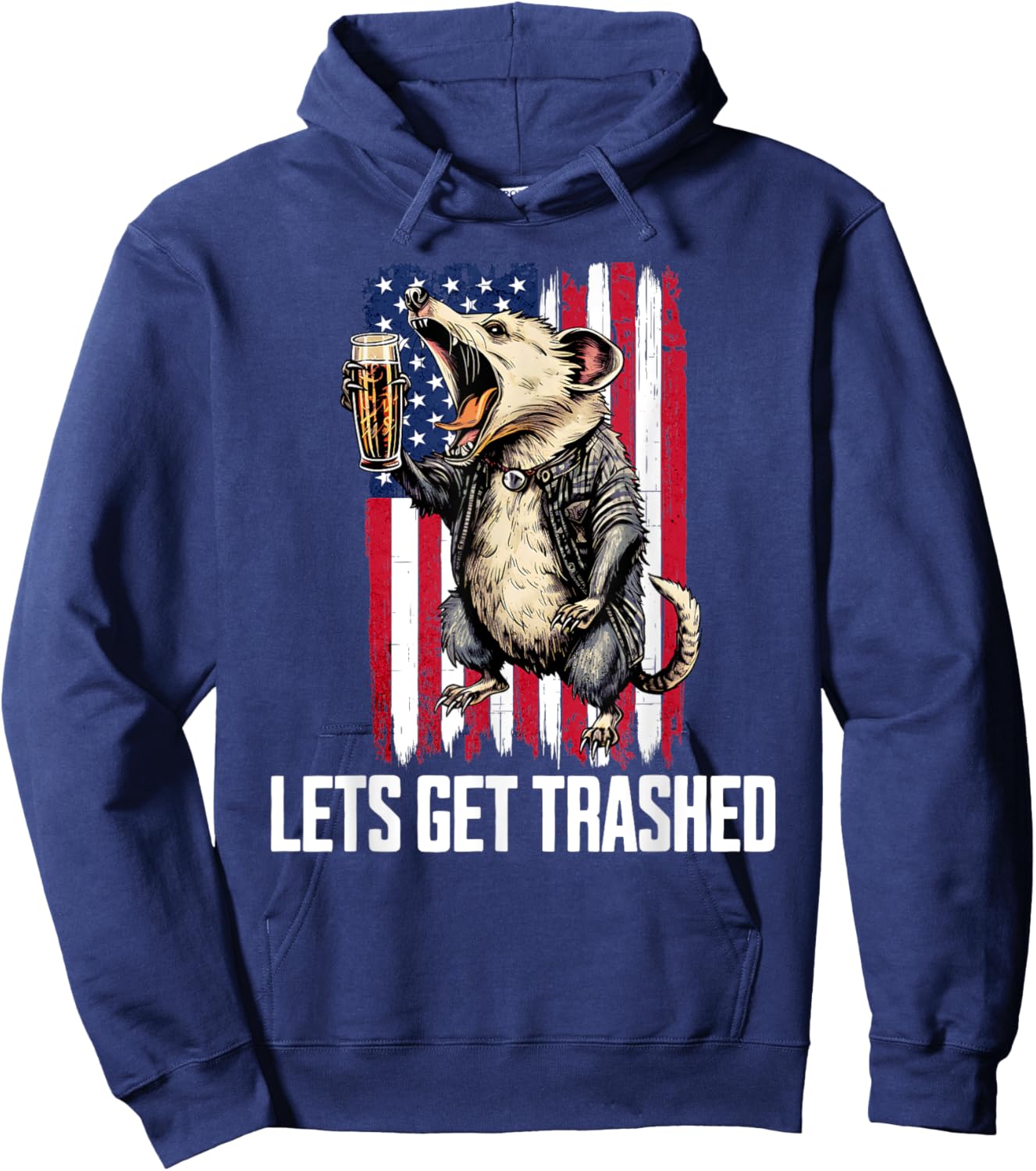 4th of July Awesome Possum Drinking A Beer Funny Opossum Men Hoodie - Hoodie | Navy
