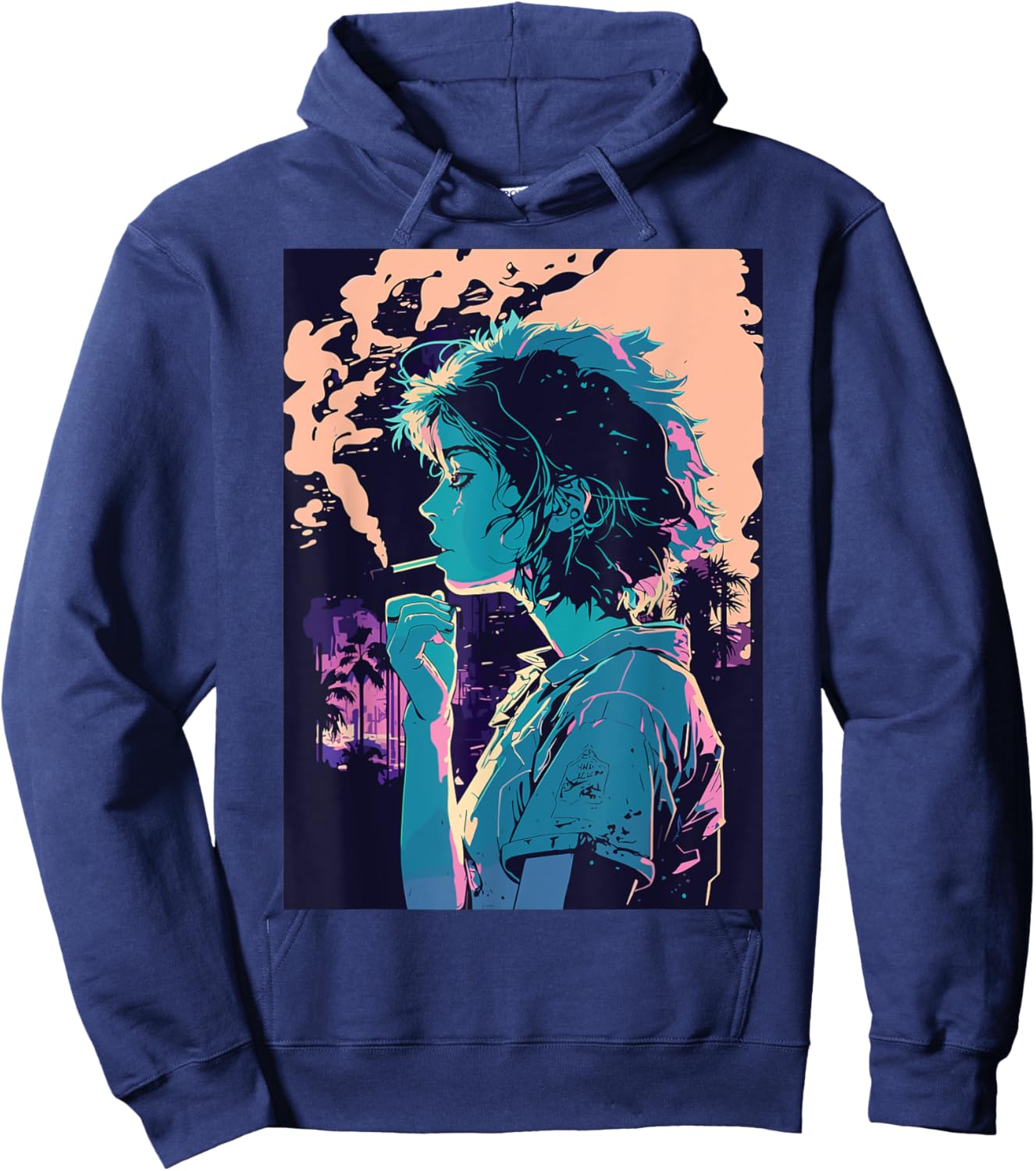 Japanese Vaporwave Sad Anime Girl Indie Aesthetic Otaku Hoodie - Hoodie | Navy