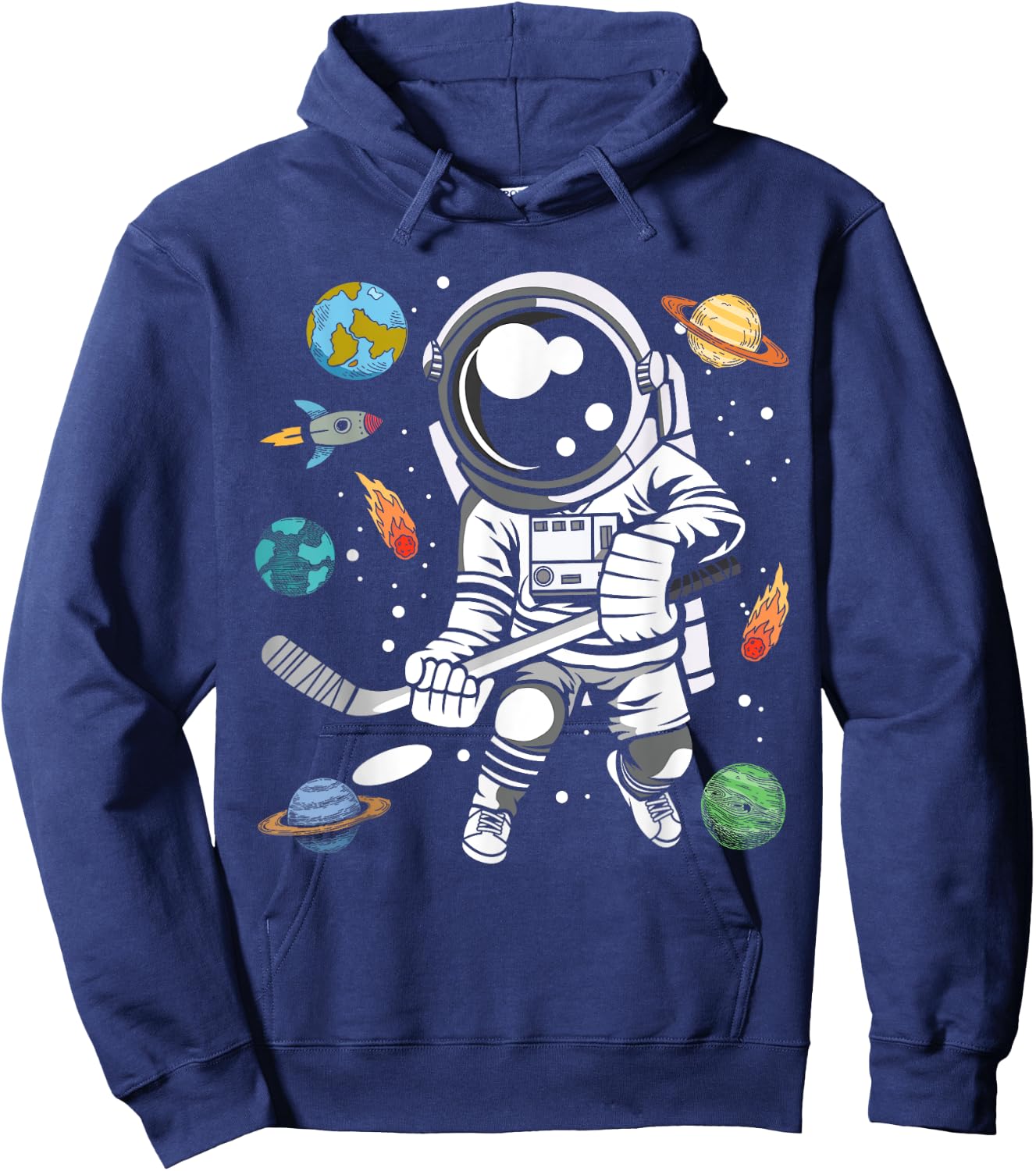 Funny Hockey Player Cosmonaut Outer Space Astronaut Hoodie - Hoodie | Navy