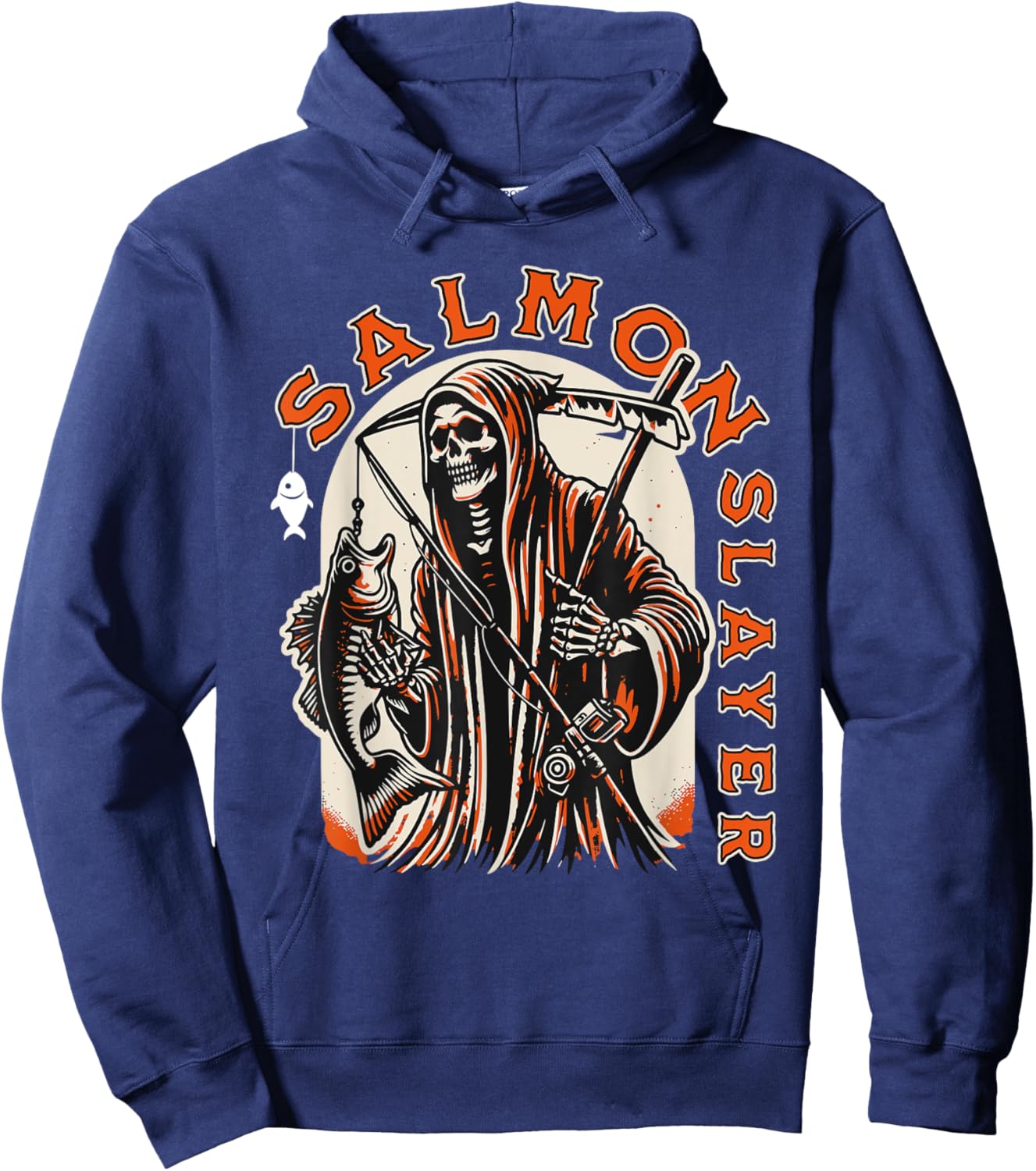 Salmon Slayer Funny skeleton Fishing Salmon Fish Hoodie - Hoodie | Navy