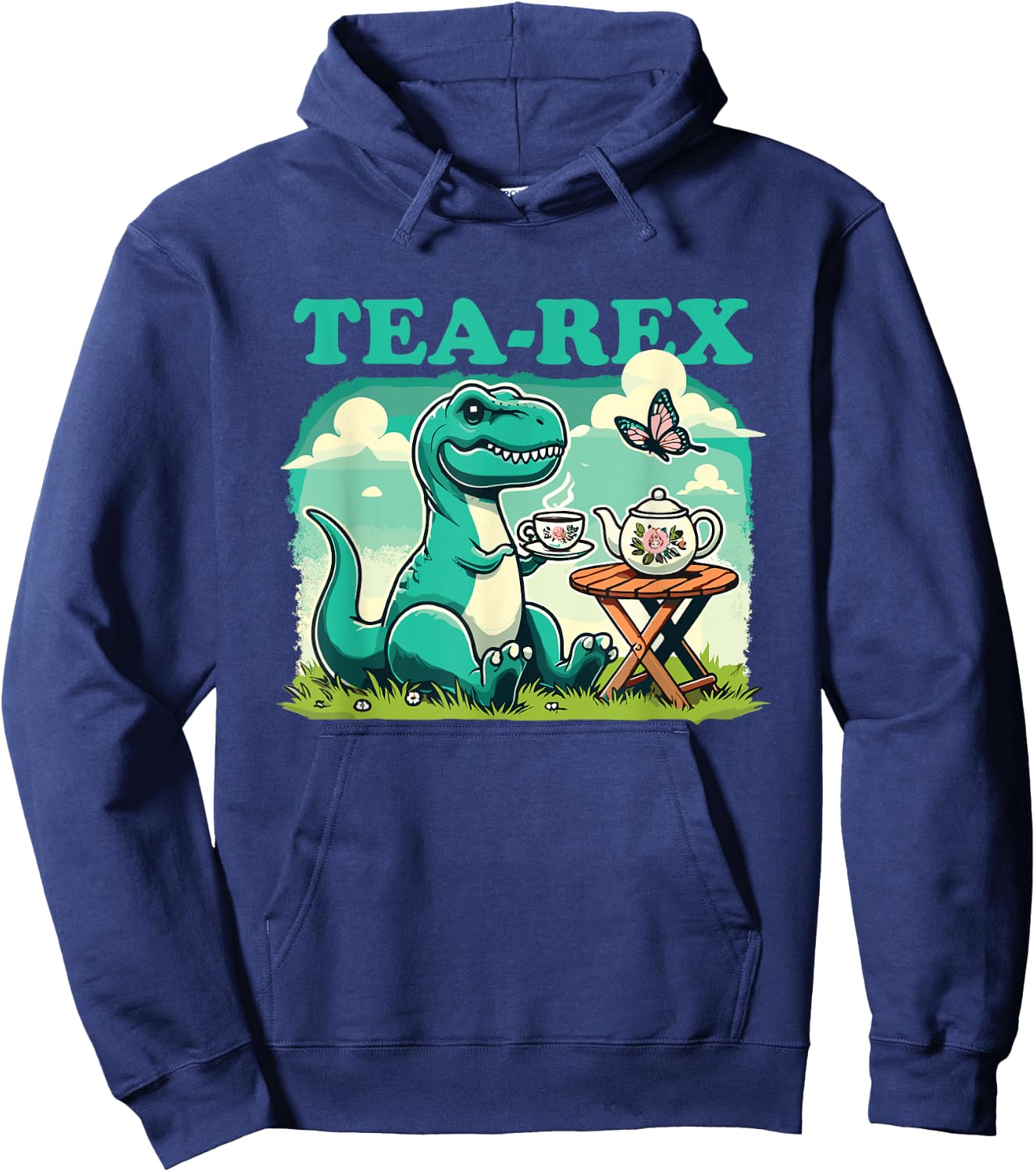 Tea-Rex Funny Dinosaur Tea Lover Hoodie - Hoodie | Navy