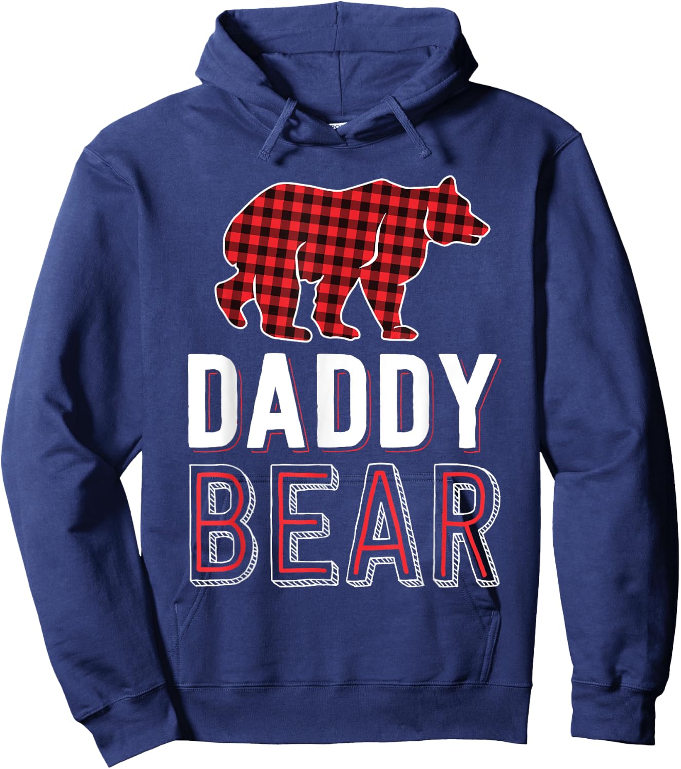 Daddy Bear Dad Red Buffalo Plaid Matching Family Christmas Hoodie - Hoodie | Navy