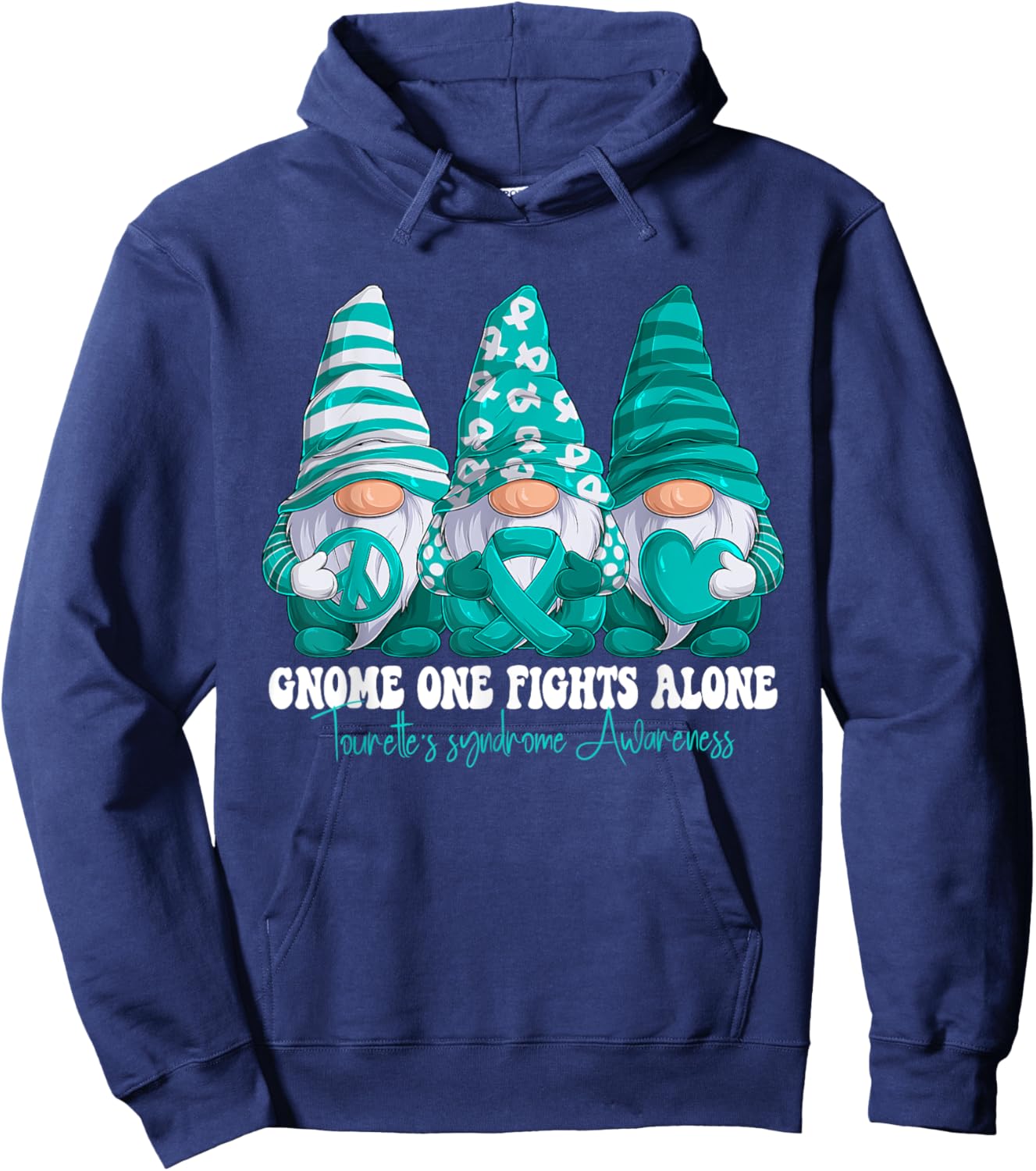 Tourette's Syndrome Awareness Month Teal Ribbon Gnomies Hoodie - Hoodie | Navy