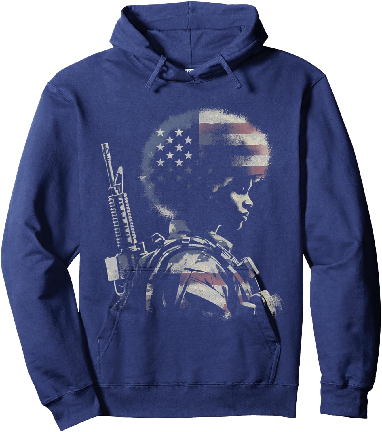 Female Soldier American Flag - Patriotic USA Afro Veteran Hoodie - Hoodie | Navy
