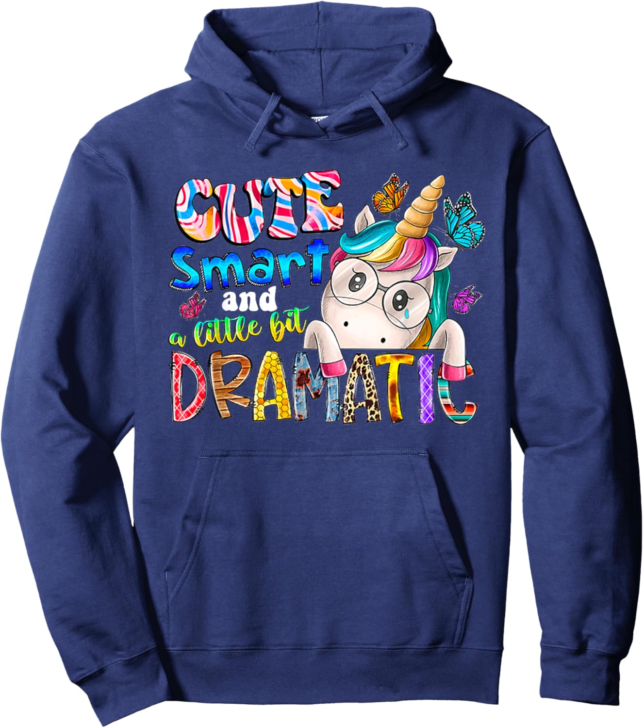 Cute smart and a little bit dramatic Funny Unicorn Kid Girls Hoodie - Hoodie | Navy