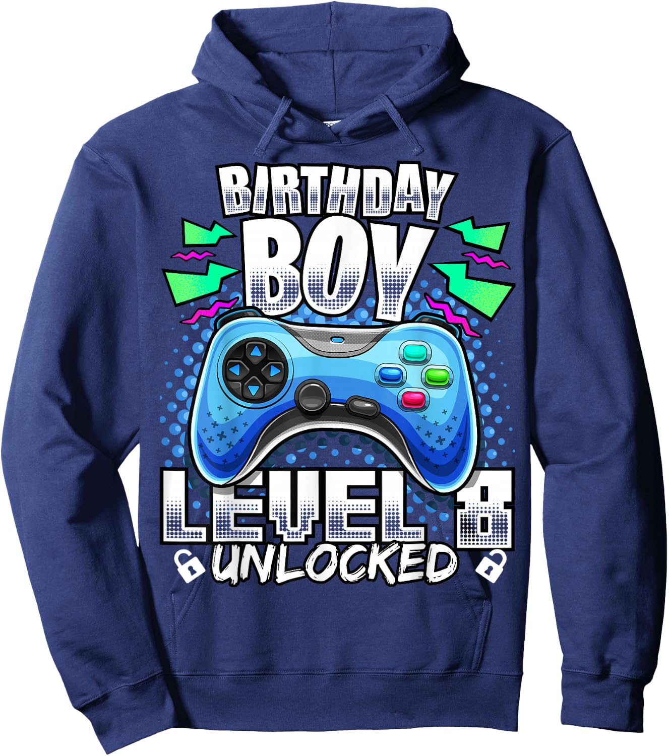 Level 8 Unlocked Video Game 8th Birthday Gamer Gift Boys Hoodie - Hoodie | Navy