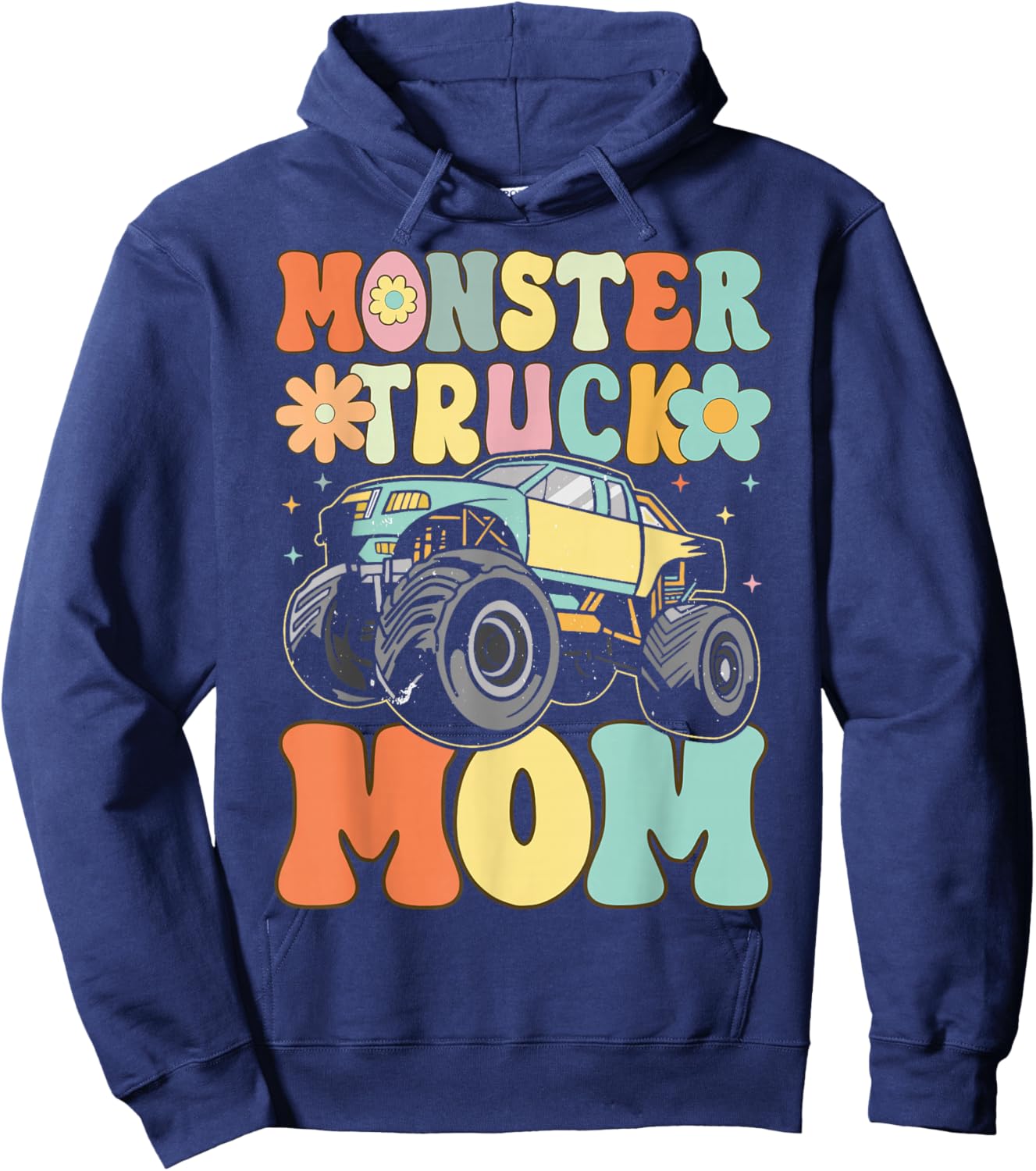 Monster Truck Mom Groovy Truck Lover Mom Female Hoodie - Hoodie | Navy