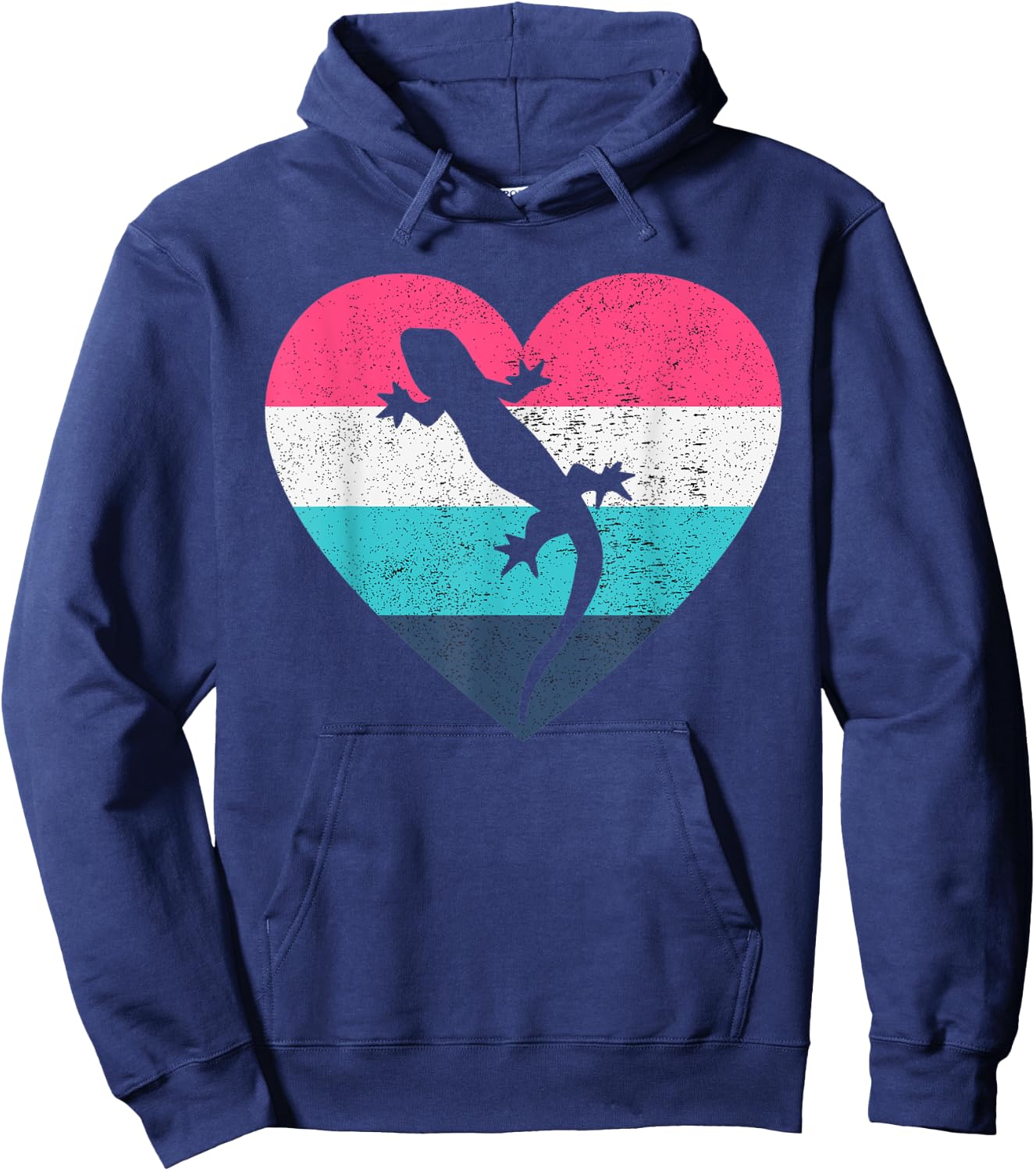 I love Gecko Reptile Heart Vintage Retro Distressed Print Hoodie - Hoodie | Navy