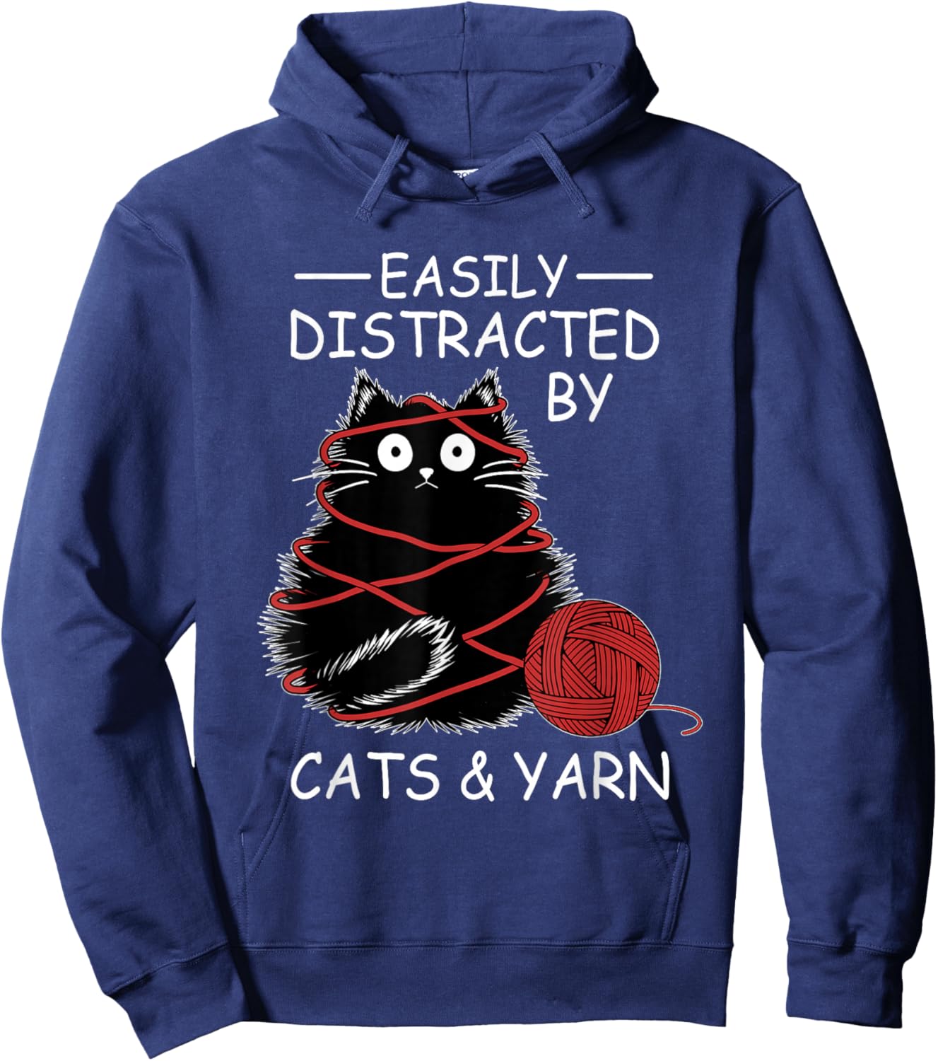 Easily Distracted By Cats And Yarn Kitten Lover Crochet Hoodie - Hoodie | Navy
