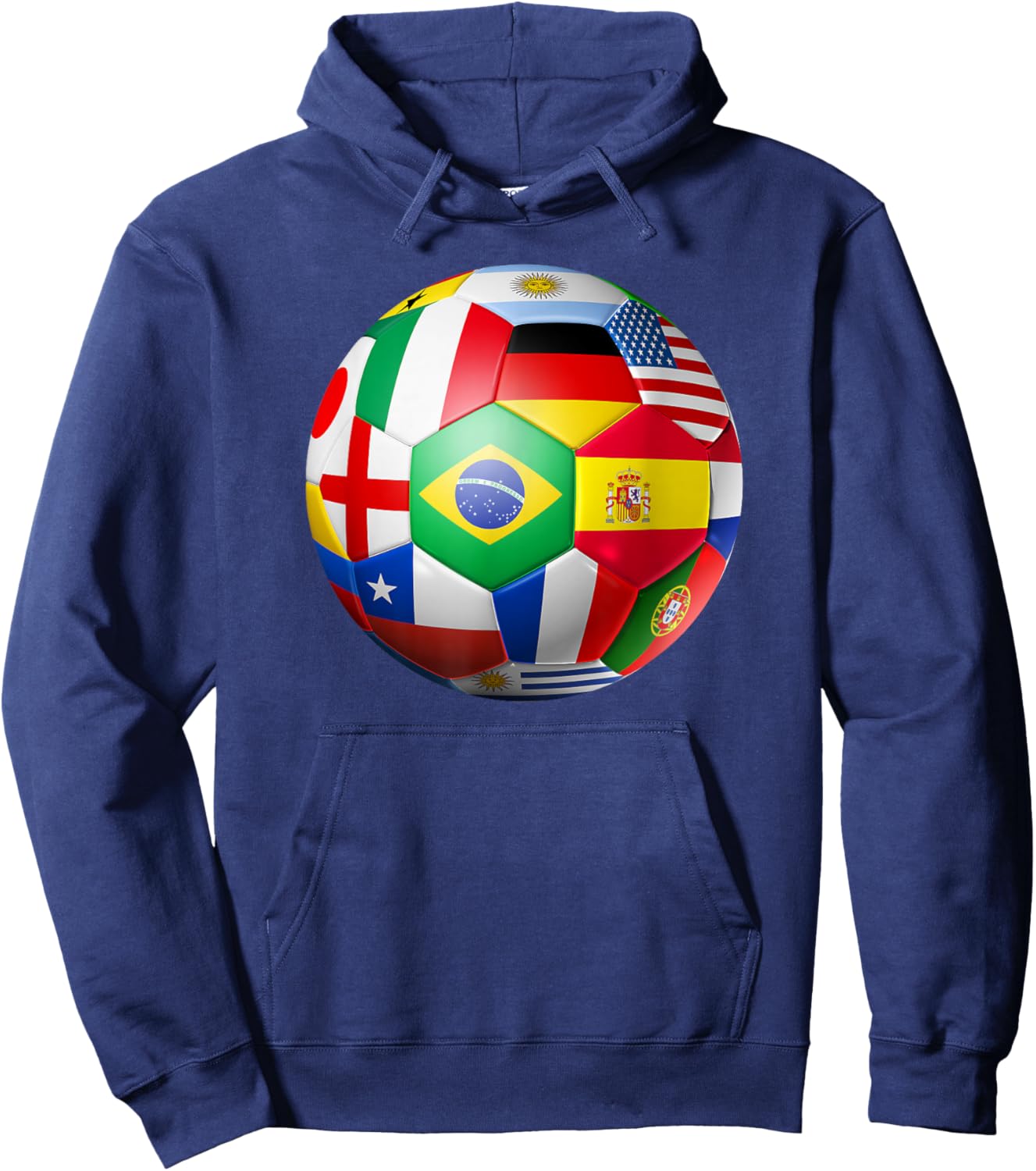 International Flags Soccer Ball, World Football Player Gift Hoodie - Hoodie | Navy
