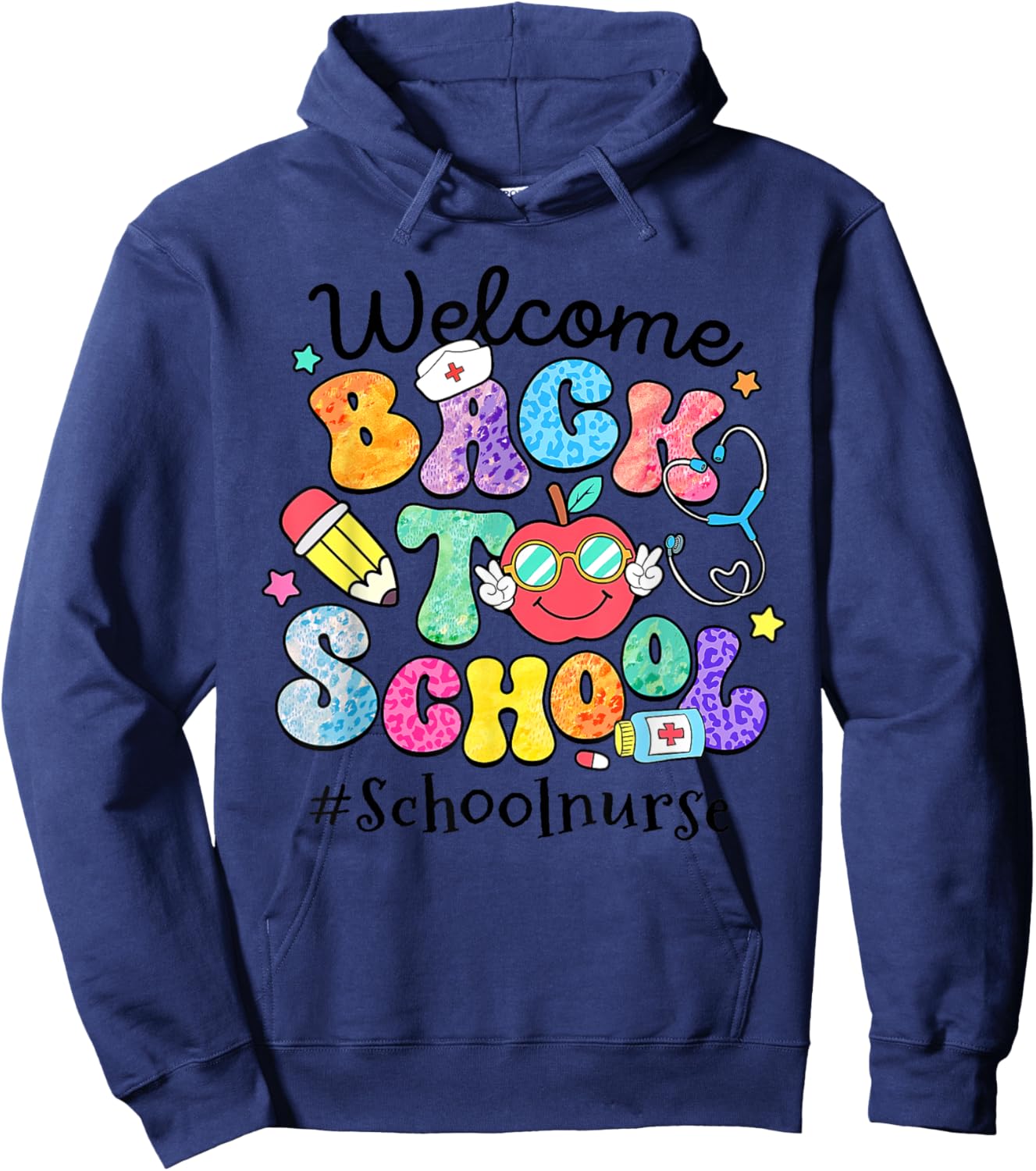 Welcome Back To School Nurse First Day Of School Leopard Hoodie - Hoodie | Navy