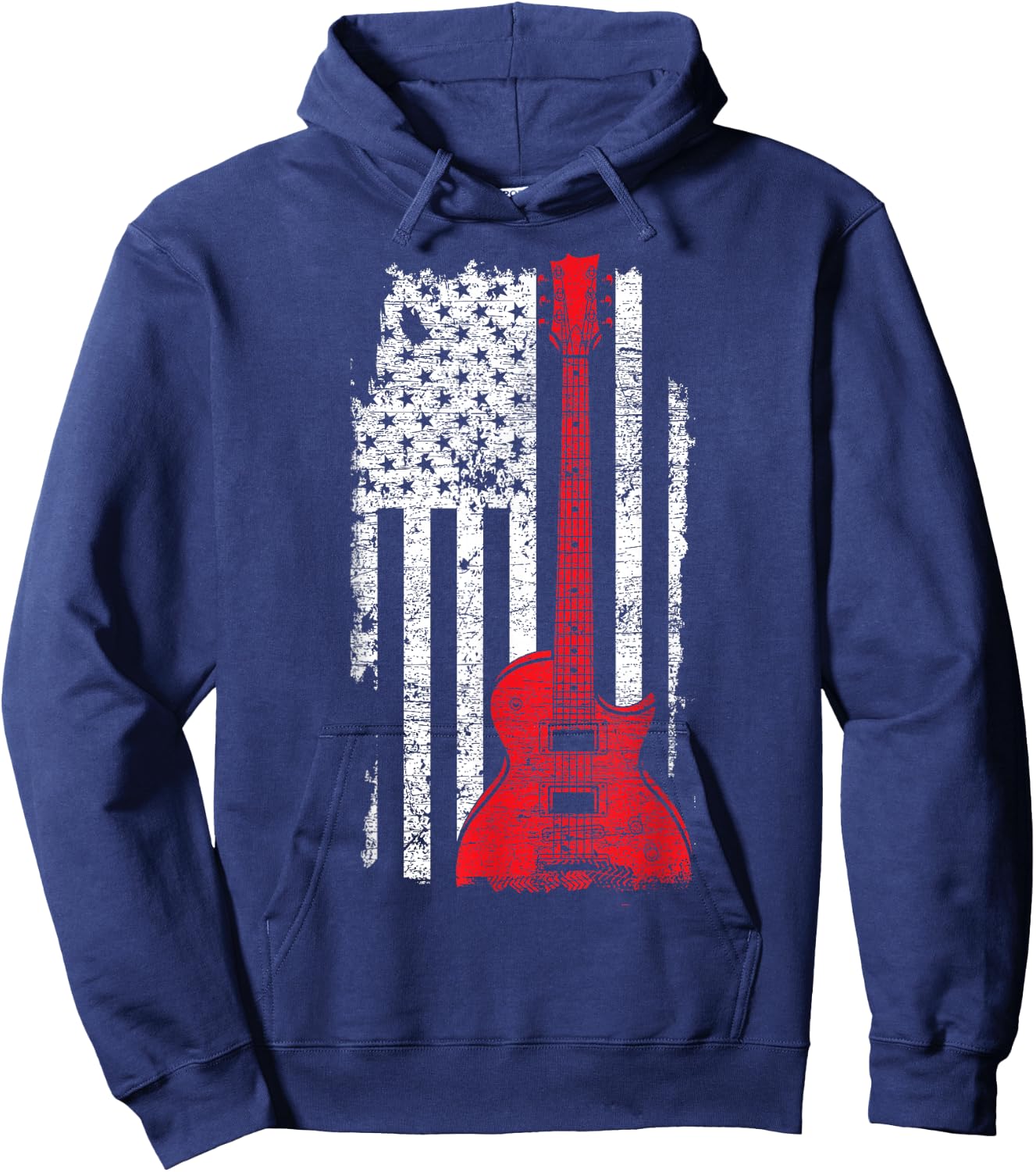 America Guitarist Music USA Flag Guitar Hoodie - Hoodie | Navy