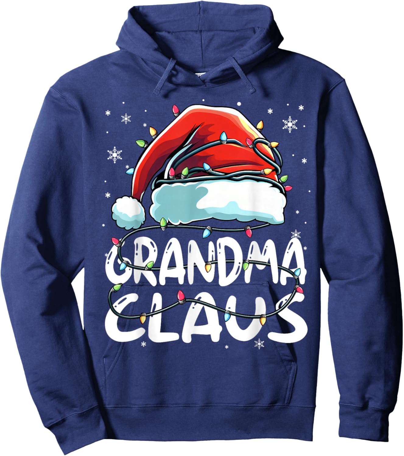 Grandma Claus Christmas Lights Matching Family Xmas Pajama Hoodie - Hoodie | Navy