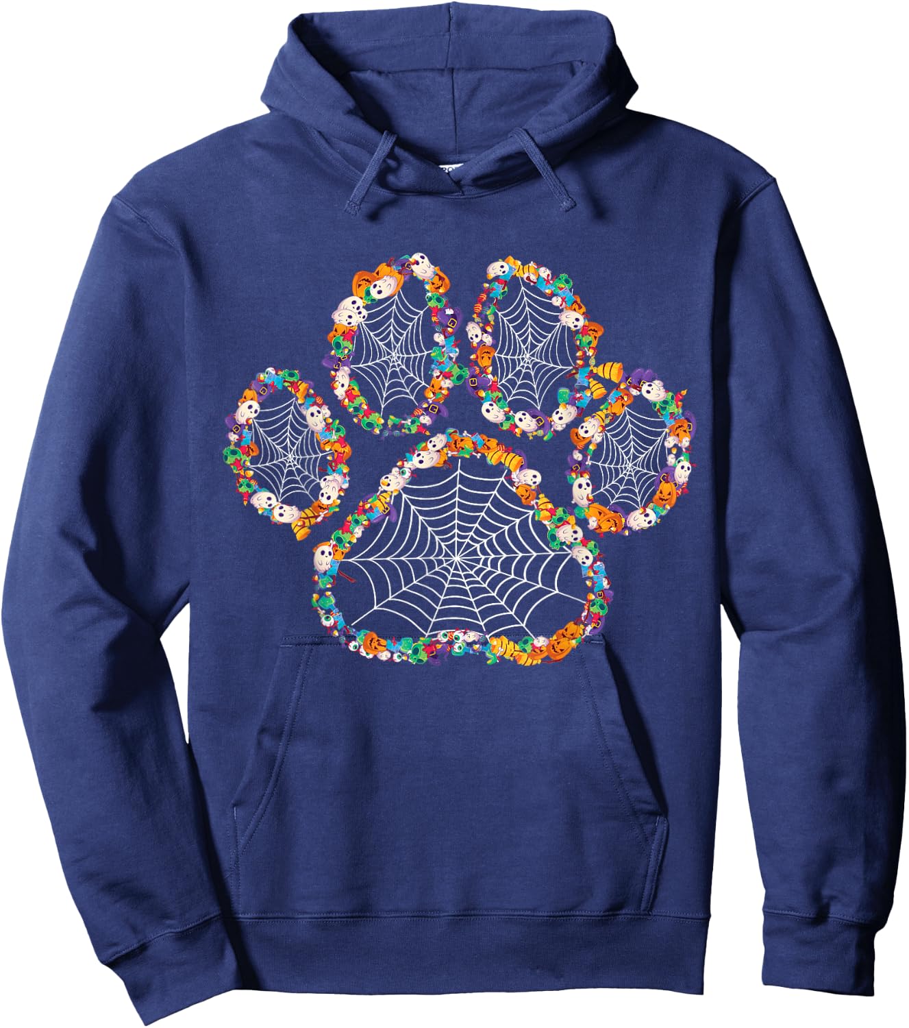 Paw Print Halloween Dog Candy Pumpkin Ghost Gift Women Girls Hoodie - Hoodie | Navy