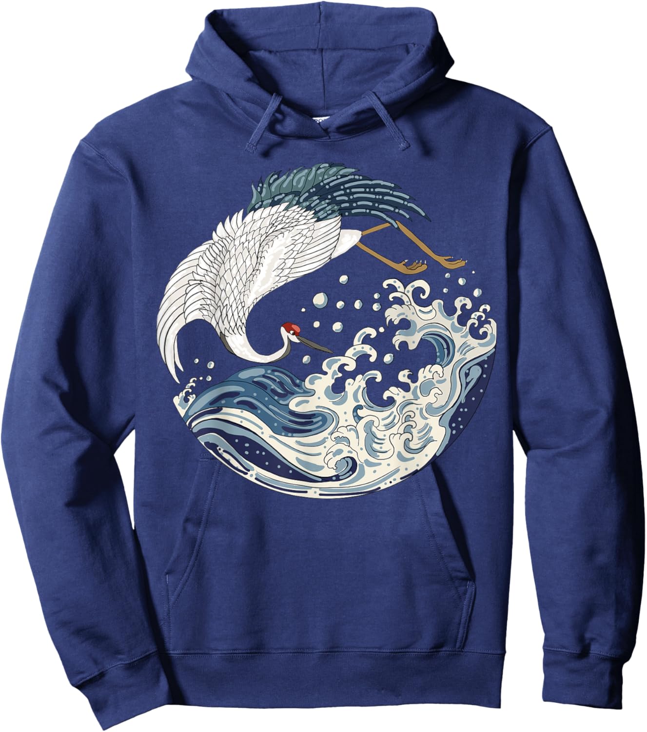 Japanese Vintage Art The Great Wave Sea Crane Bird Hoodie - Hoodie | Navy