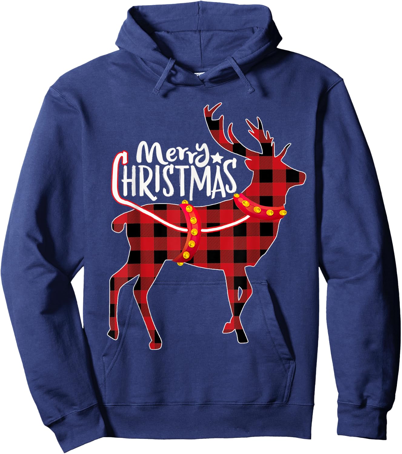 Pajamas Red& Black Plaid Flannel Christmas Reindeer Lovers Hoodie - Hoodie | Navy