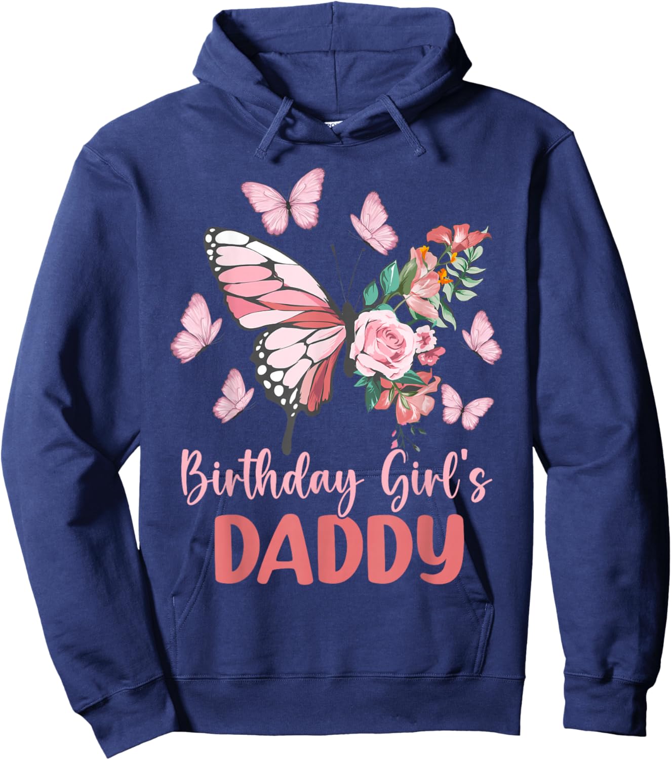 Daddy of The Birthday Girl Butterfly Party Matching Family Hoodie - Hoodie | Navy