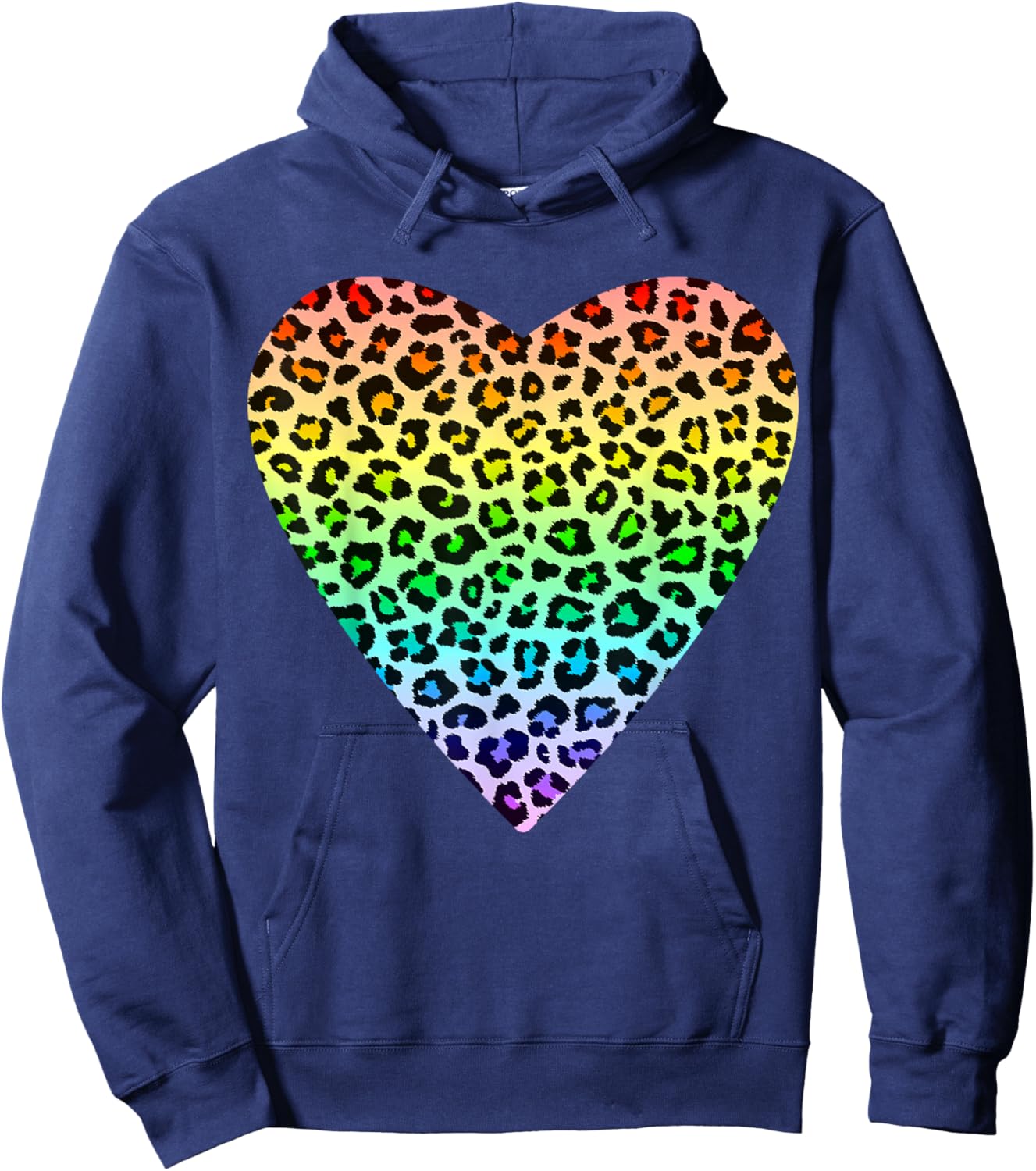 Heart Rainbow Cheetah Leopard Tiger Print Hoodie - Hoodie | Navy